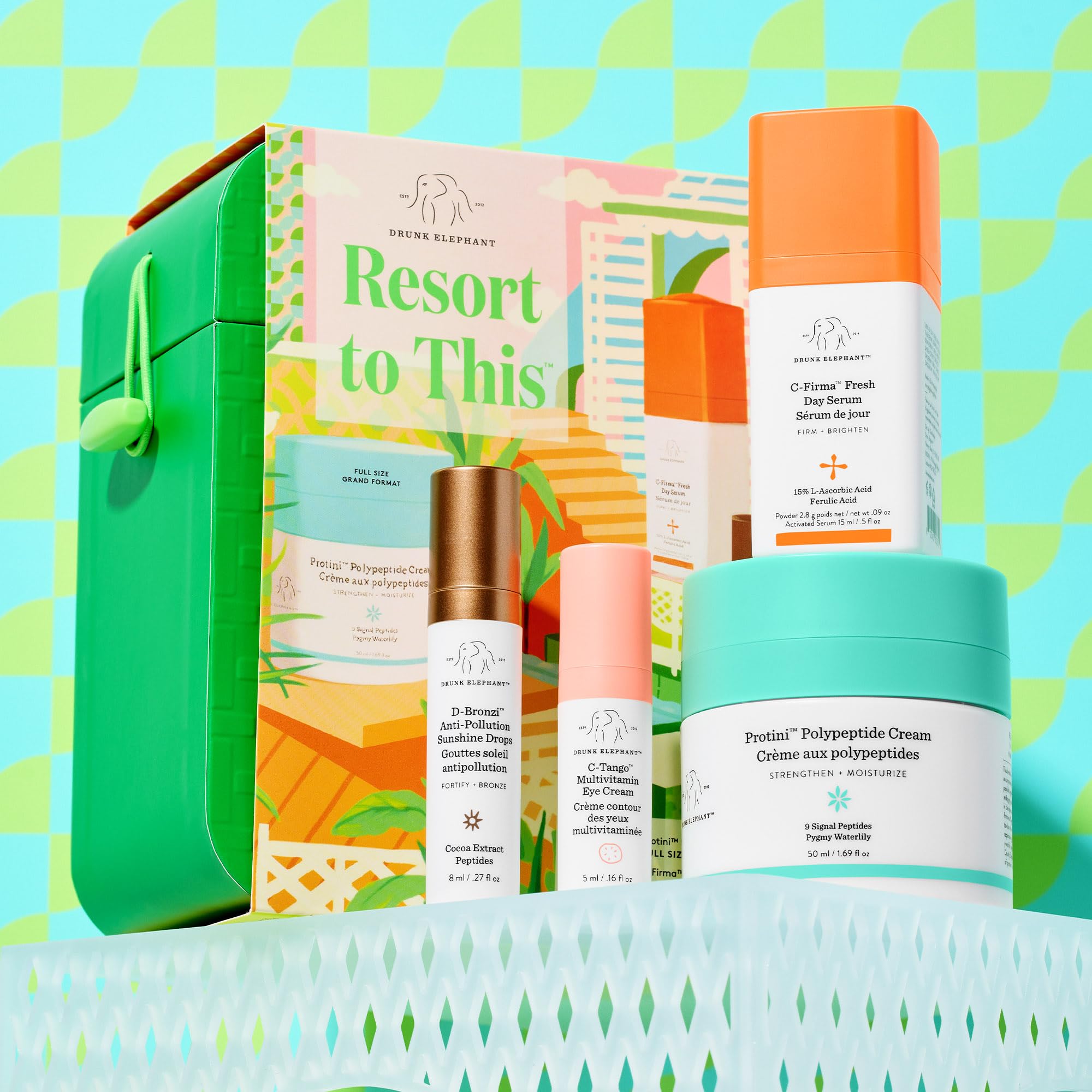 Drunk Elephant Resort to This Day Kit - Includes Protini Cream (50 ml/1.69 fl oz), C-Firma (15 ml/.5 fl oz), D-Bronzi (8 ml/.27 fl oz), and C-Tango (5 ml/.16 fl oz)