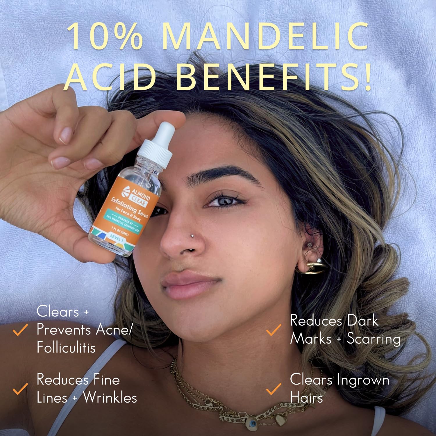 Body Clearing Serum Level 1- for body acne, folliculitis, ingrown hairs, scars, sun damage - butt, chest, back, thighs - mandelic acid - naturally antibacterial/antifungal | by AlmondClear