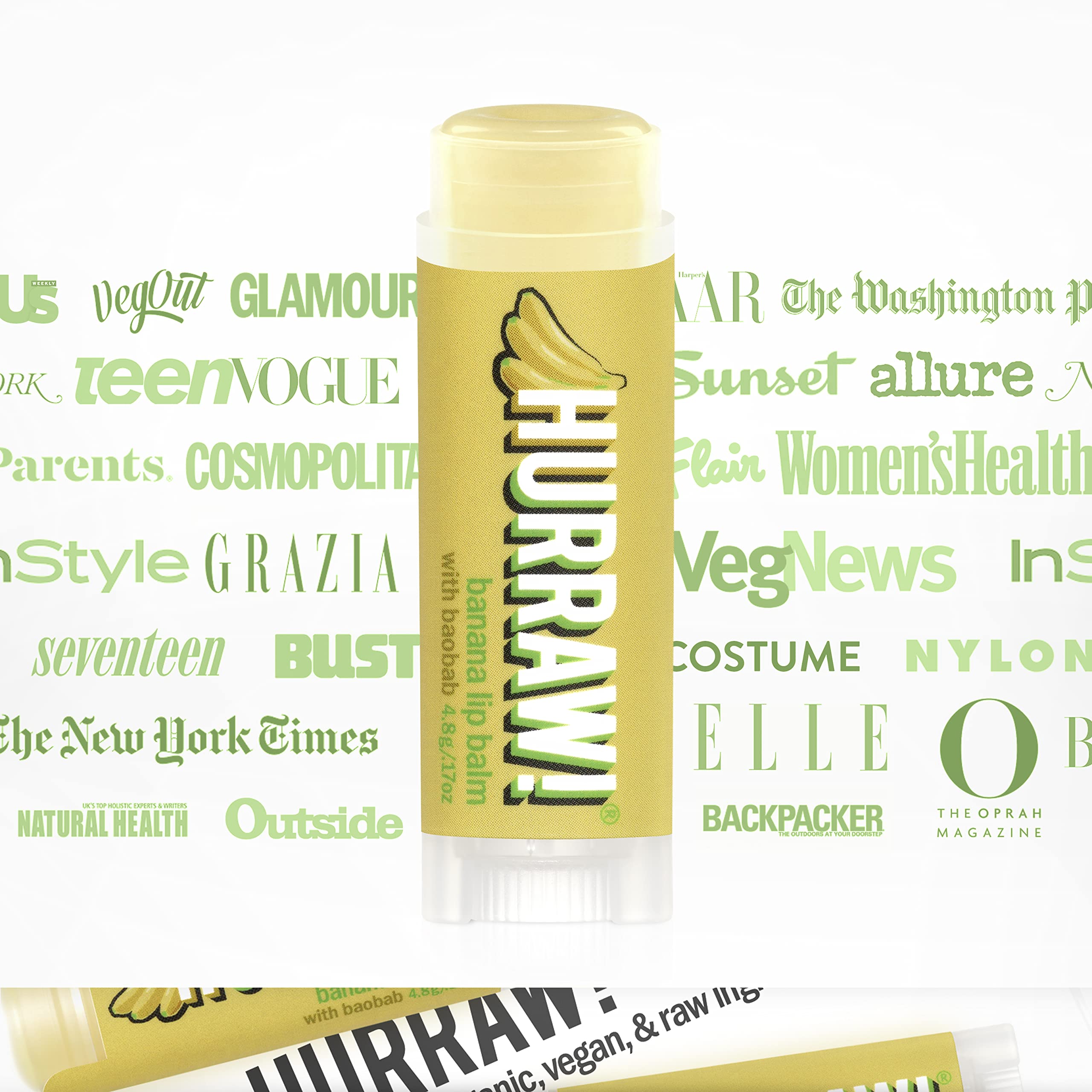 Hurraw! Banana Lip Balm, 3 Pack: Organic, Certified Vegan, Cruelty and Gluten Free. Non-GMO, 100% Natural Ingredients. Bee, Shea, Soy and Palm Free. Made in USA