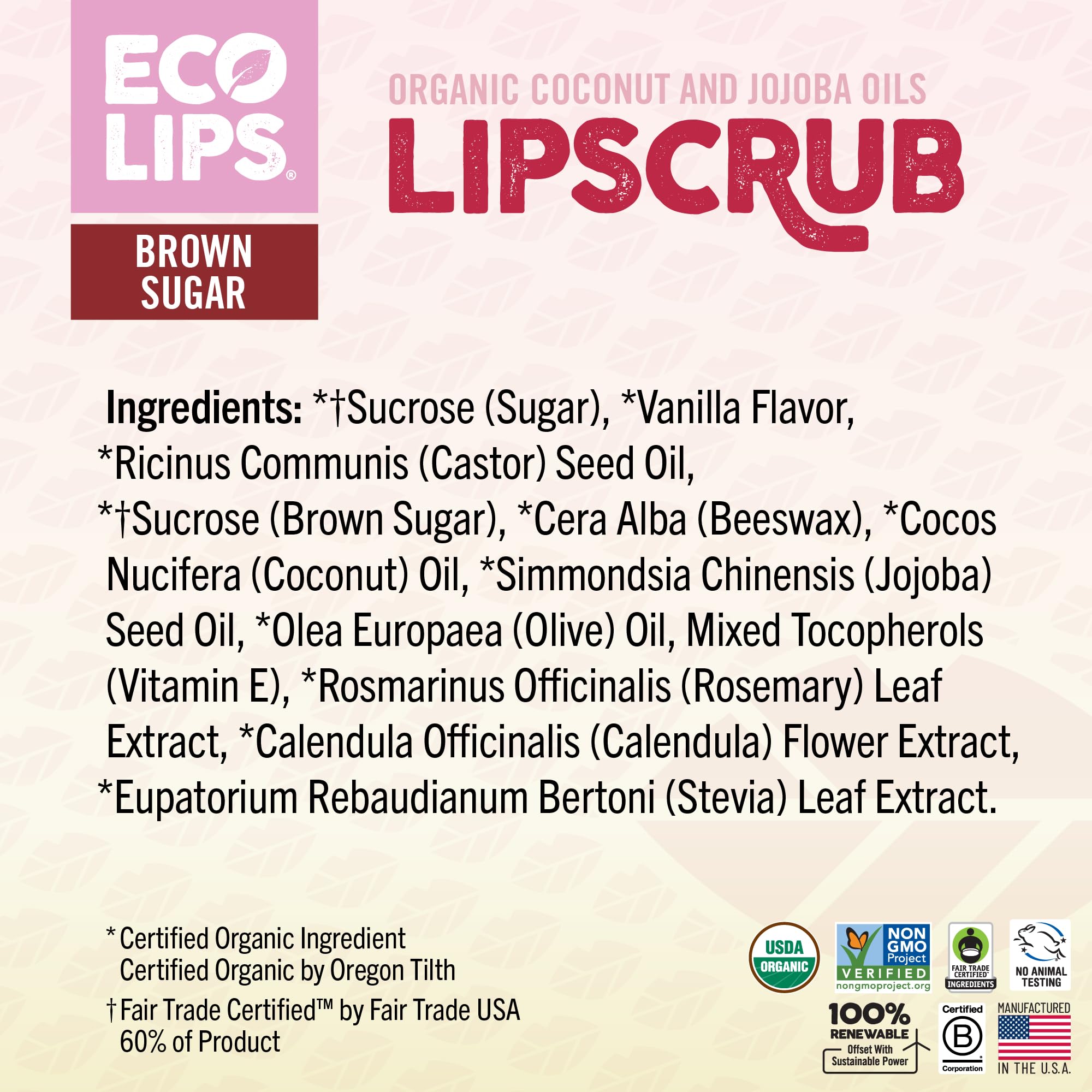 Eco Lips LIP SUGAR SCRUB 2 Pack (2- 0.5oz jars) 100% Organic Lip Care Treatment with Organic Sugar & Coconut Oil - Gently Exfoliate & Polish Dry