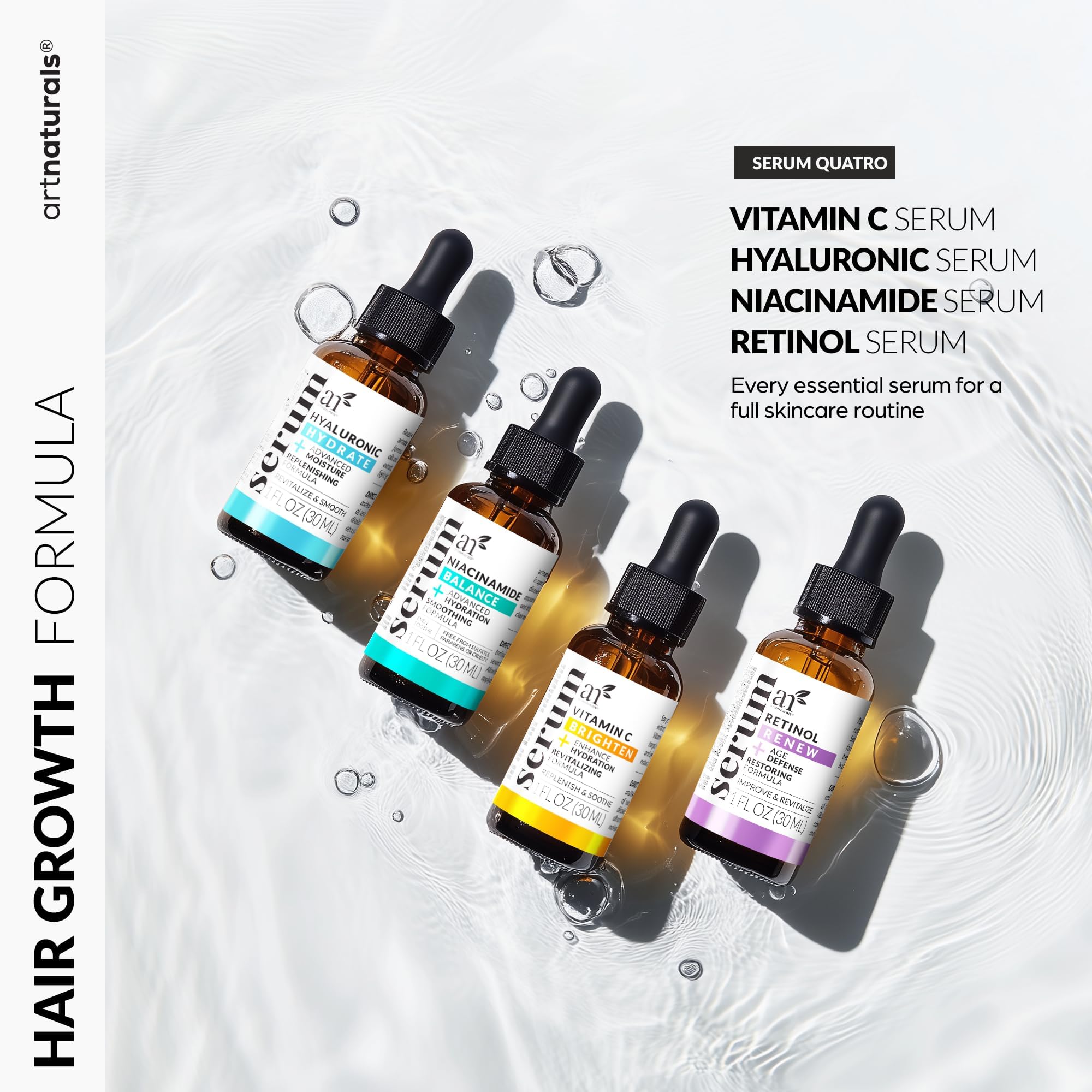 Vitamin C Serum Skin Care 4-Piece Set: Includes Retinol, Hyaluronic Acid & Niacinamide – Anti-Aging, Skin Brightening, Hydrating, Wrinkle Reduction, Dark Spot Corrector – 3-Month Supply – artnaturals