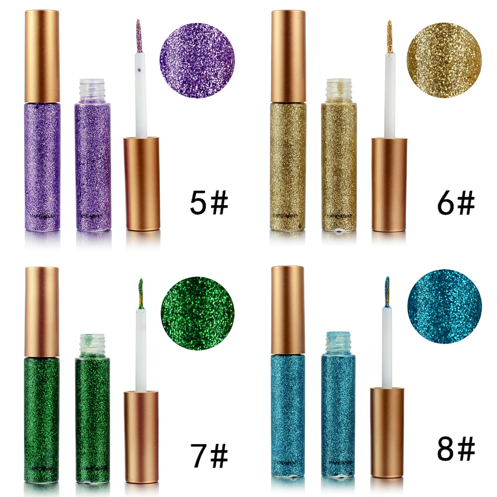 DekRion Glitter Eyeliner - Long-lasting Waterproof, High-pigmented Colorful Glitter Eyeliner Liquid in Silver, Gold, Pink, Green