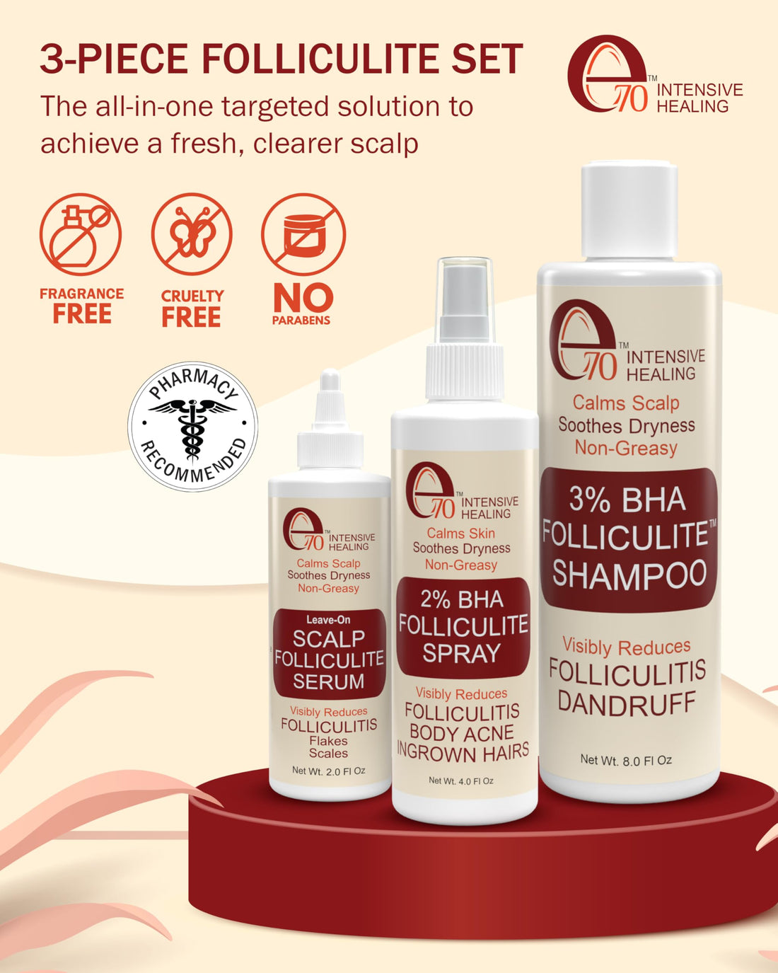 e70 3% BHA Folliculite Shampoo - Clarifying Shampoo with Salicylic Acid, Tea Tree Oil & Chamomile Extracts - Ideal for Flaky, Irritated & Dry Itchy Scalp, 8 fl. oz