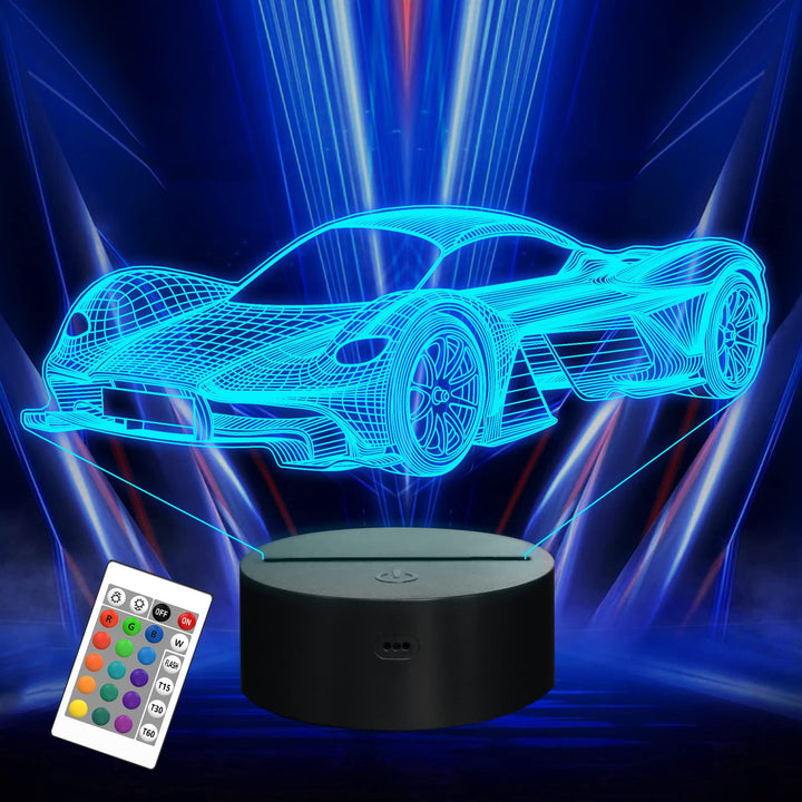 Attivolife Car 3D Night Light for Kid, Sports Racing Illusion Optical Bedside Lamp 16 Colors Changing with Remote Control Kids Bedroom Decor Cool Novelty Birthday Gift Present for Boy Men Toddler