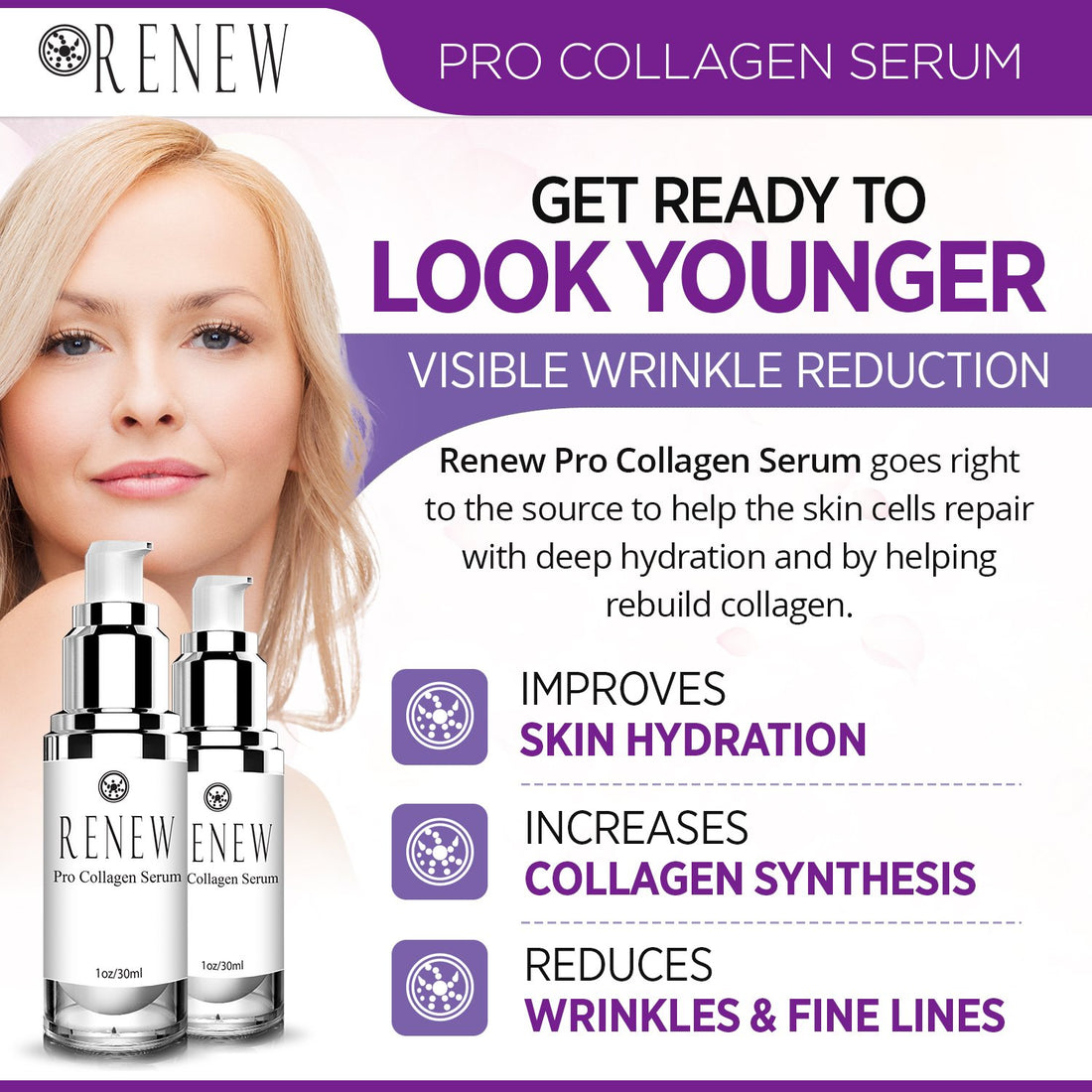Renew Pro Collagen Serum by Renew Skincare Day/Night Collagen Serum To Enhance Complexion- Deeply Hydrate- Diminish Fine Lines and Wrinkles - Improved Formula