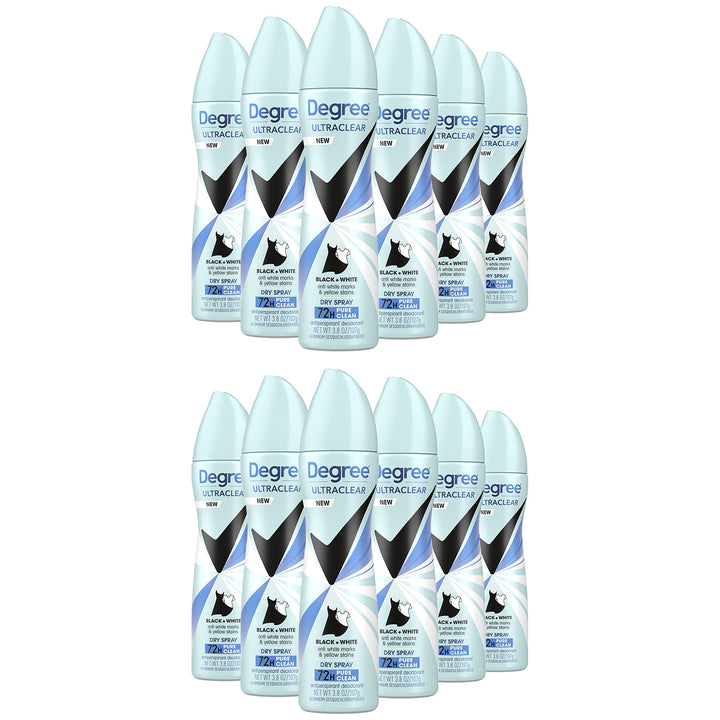3.8 Ounce (pack of 12) , Pure Clean : Degree Ultraclear Antiperspirant Deodorant Dry Spray, Black/White Pure Clean, 3.8 Ounce (Pack of 12)