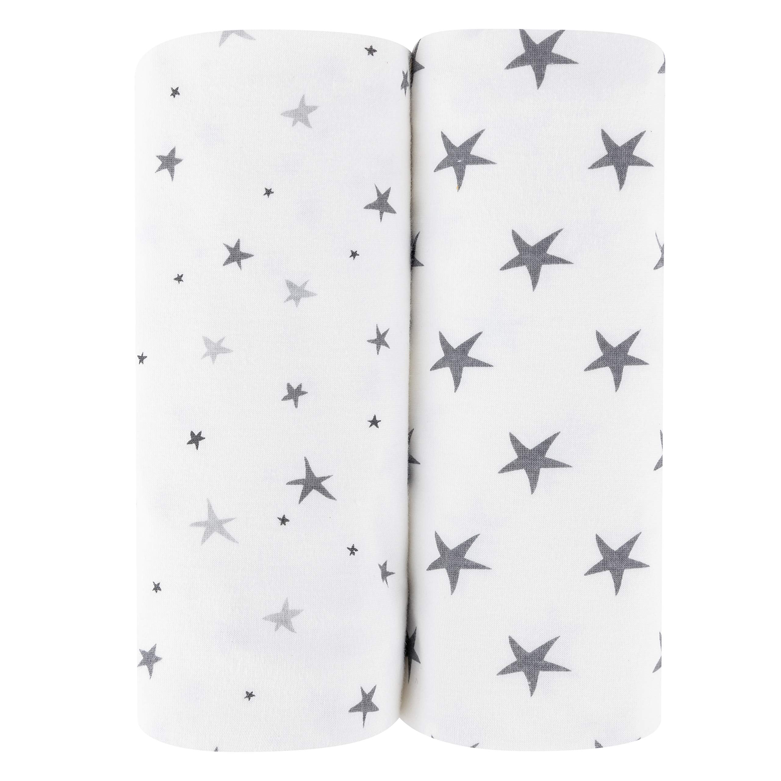 Waterproof Bassinet Sheets 2-Pack for Baby Boy or Baby Girl - (Grey Chevron & Grey Polka Dots)