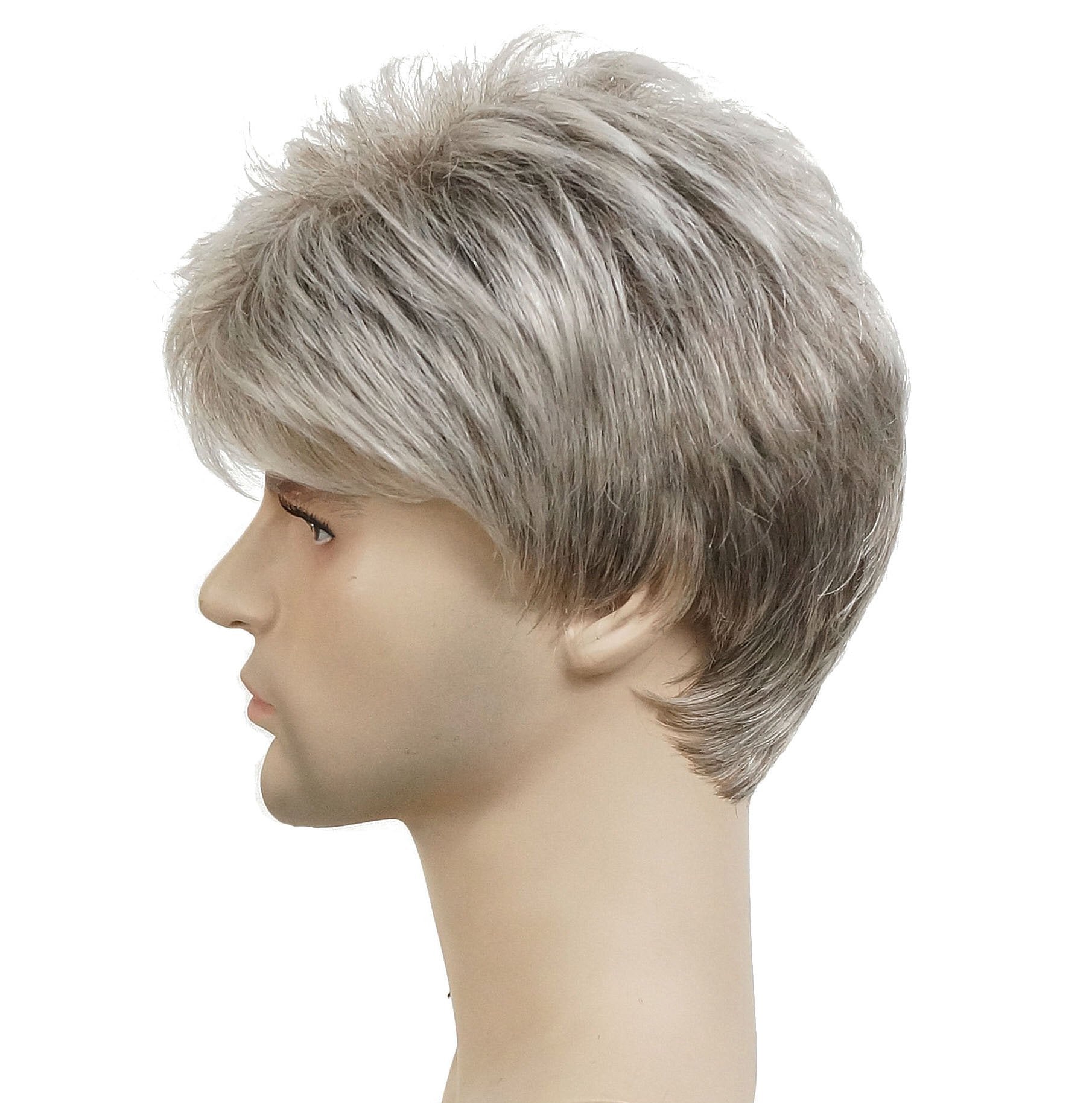 Lydell Men Wig Natural Short Straight Hair Synthetic Full Wigs (48T Light Gray with Dark Root)