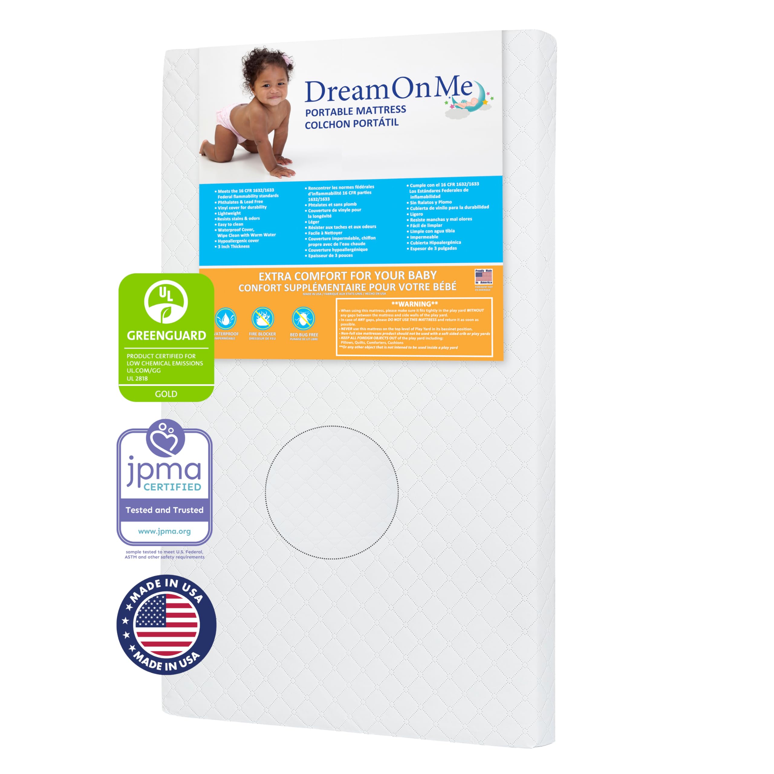 Dream On Me Sunset 3” Fiber Baby Crib Mattress, Fits All Mini & Portable Cribs Only, Greenguard Gold and JPMA Certified Crib Mattress, Easy to Clean and Waterproof Vinyl Cover