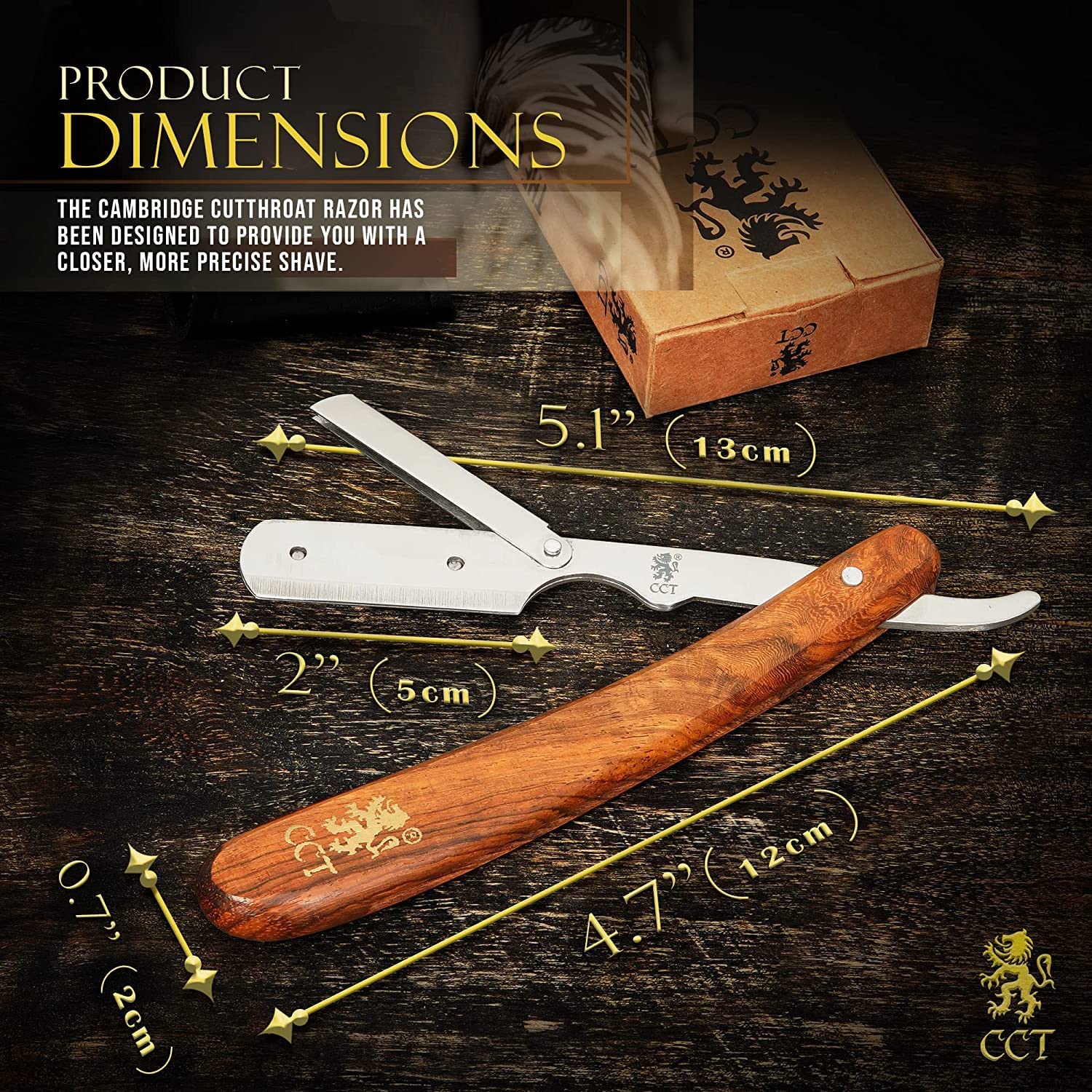 The Cambridge Cutthroat® Cut Throat Razor Kit Missanda Hardwood & Stainless Steel Professional Barber Razor, Premium Single Blade Straight Edge Razor, Moustache & Beard Shaper, Travel Pouch Included