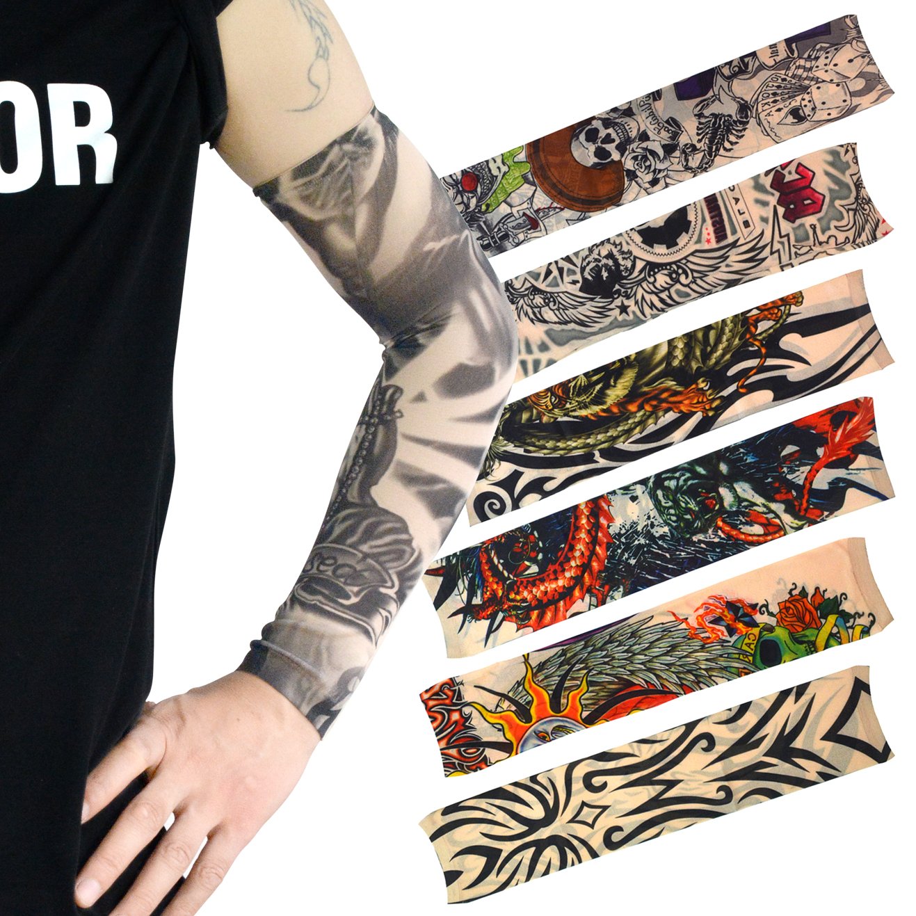 20pcs Tattoo Arm Sleeves Temporary Fake Slip on Arm Protector Body Art Arm Stockings Accessories - Designs Tribal, Dragon, Skull, and Etc.by HOVEOX