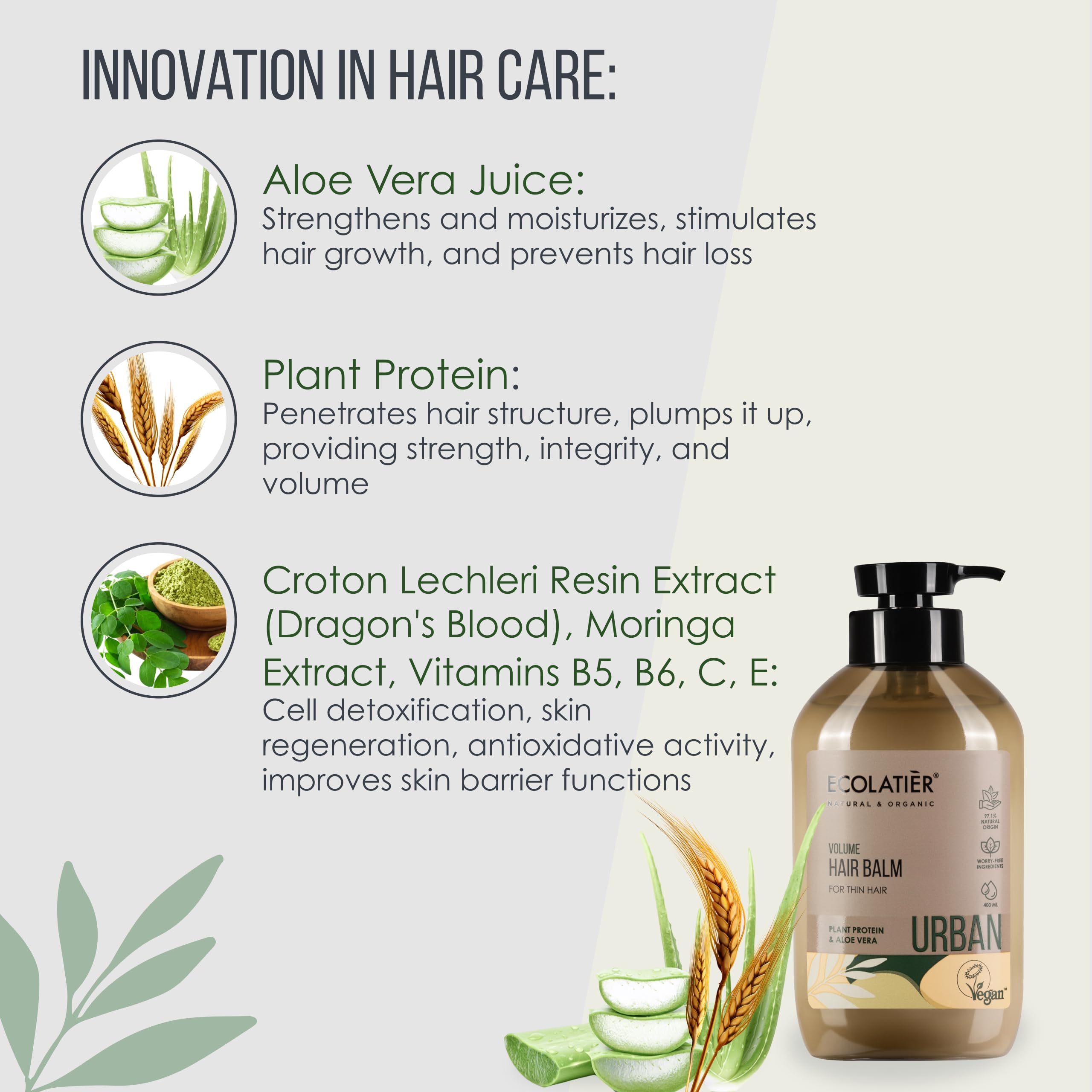 ECOLATIÈR Volume Boosting Hair Balm for Thin Hair - Volumizing Deep Conditioner, Vegan and Sulfate-Free, Hair Treatment for Men & Women, Adds Body and Shine, 98.6% Natural Ingredients, 13.5 Fl Oz