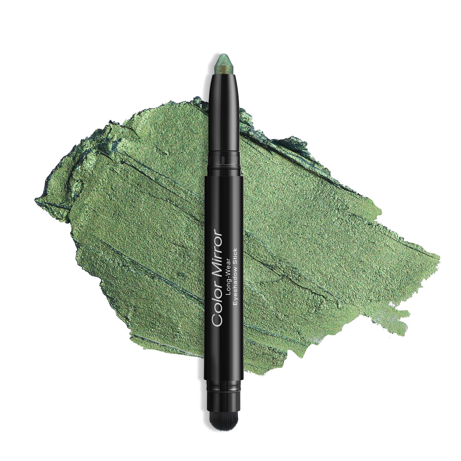 Color Mirror Cream Waterproof Hypoallergenic Eyeshadow Stick, long wear Metallic Glitter Matte Eye Shadow Pencil With Makeup Brush, Eye Brightener, 47 Emerald Metallic