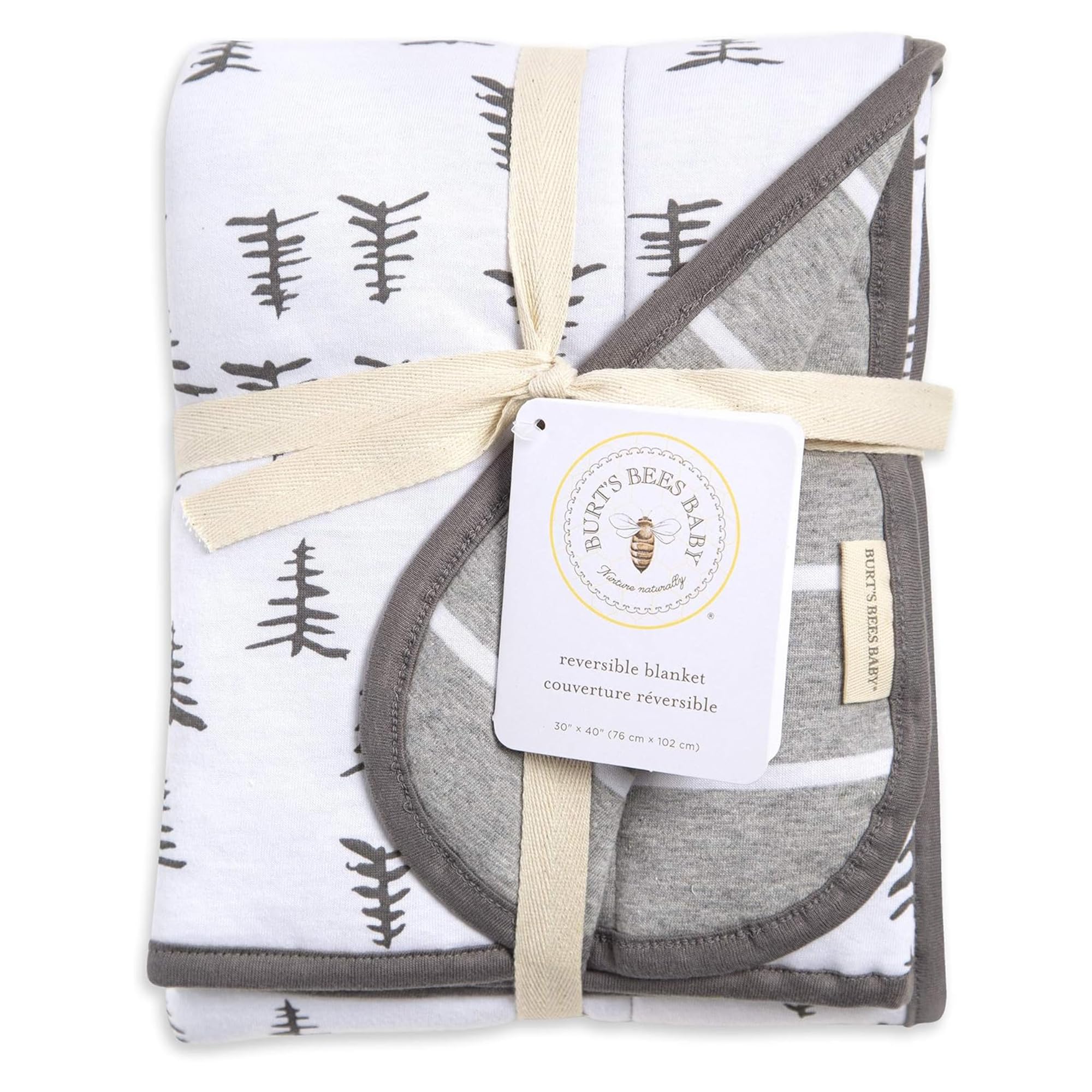Burt's Bees Baby Infant Reversible Blankets 100% Organic Cotton GOTS Certified - Pine Forest Prints with Quilting Pattern Soft Nursery Blanket with 100% Polyester Fill for Size 30 x 40 Inch
