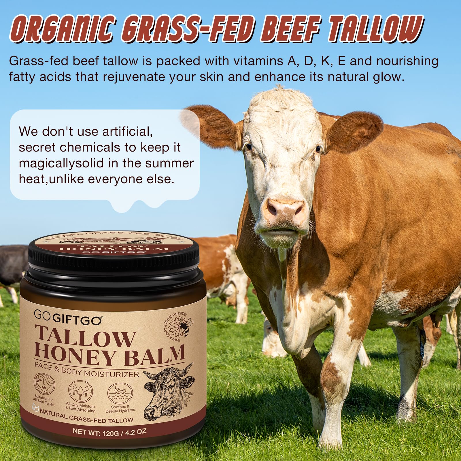 asusxcli Beef Tallow for Skin,Beef Tallow for Face,Beef Tallow and Honey Balm,Grass Fed Whipped Tallow Honey Balm,Natural Moisturizer Hydrates,Deeply Nourishes the Skin, Enhances Natural Radiance