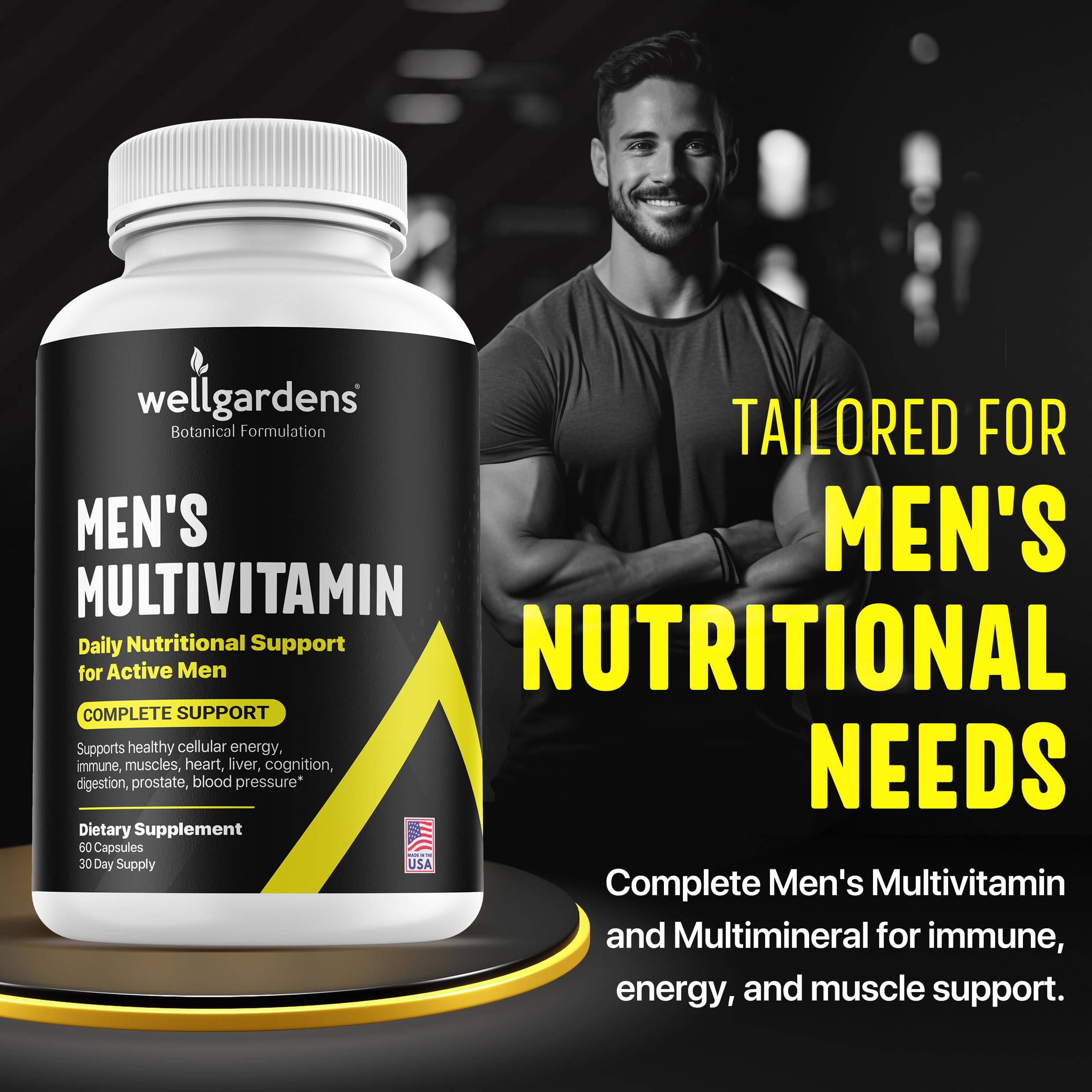 100% Pure Multivitamin for Men - Daily Mens Multivitamins, Multiminerals Supplement for Energy, Focus, Performance, Immune and Male Support - Vitamin A, C, D, E, B12, Calcium, Magnesium, Zinc and More