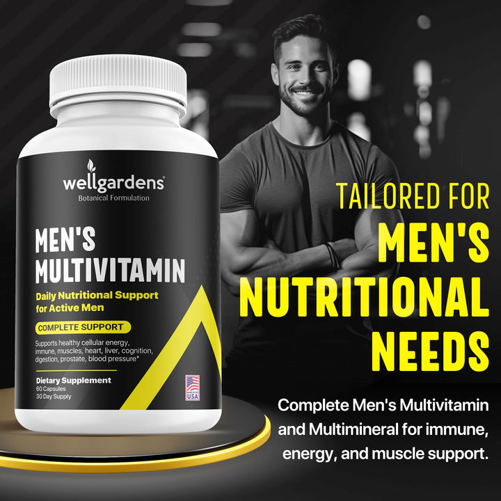 100% Pure Multivitamin for Men - Daily Mens Multivitamins, Multiminerals Supplement for Energy, Focus, Performance, Immune and Male Support - Vitamin A, C, D, E, B12, Calcium, Magnesium, Zinc and More