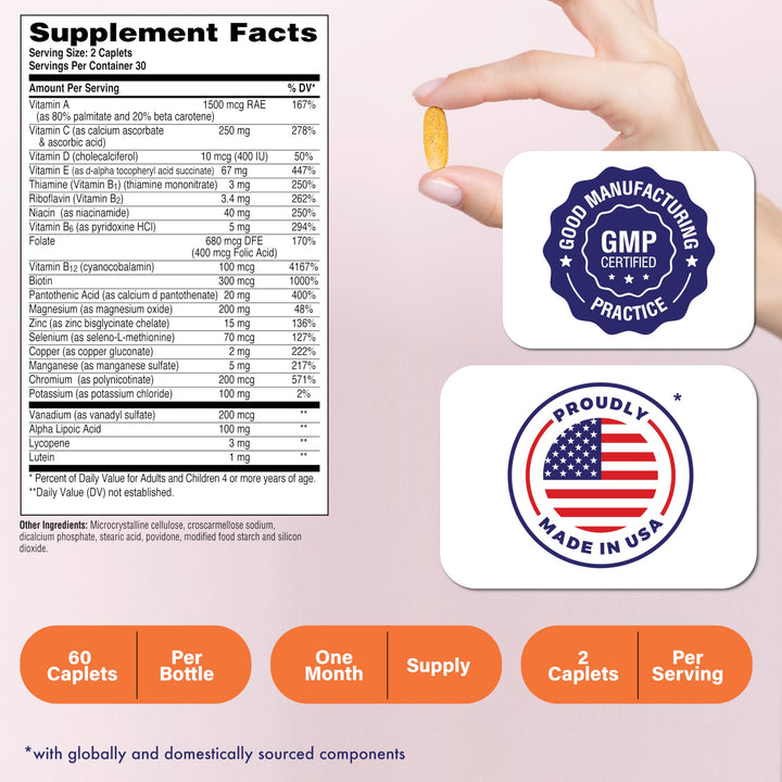 Health Thru Nutrition Ultra-Betic Multivitamin 60 Count | Supports Nerve, Vision, Energy | with ALA, Lycopene | Non-GMO, Clean Label | Third-Party Tested for Quality