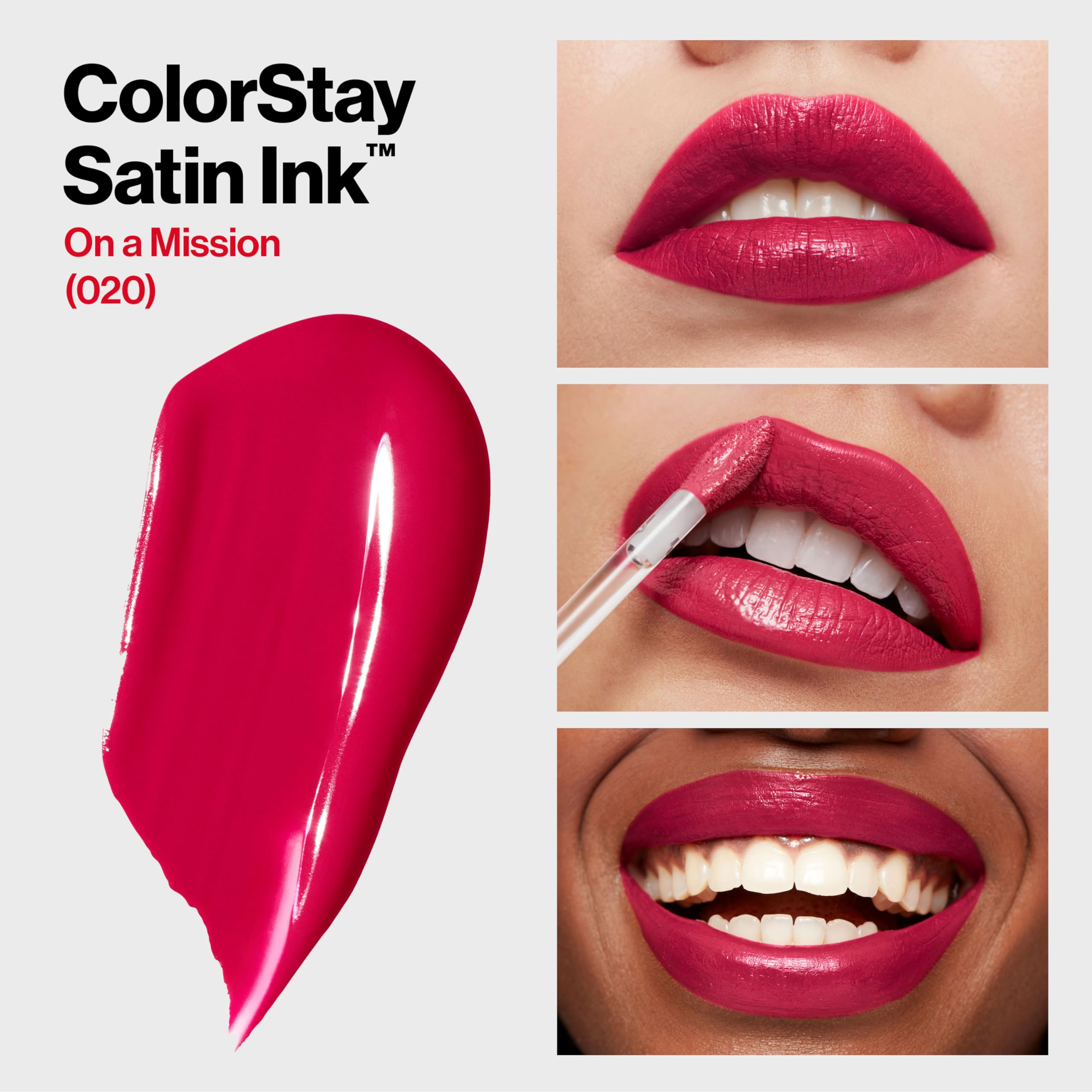 Revlon ColorStay Satin Ink Liquid Lipstick, Longwear Rich Lip Colors, Formulated with Black Currant Seed Oil, 020 On a Mission, 0.17 fl. oz.