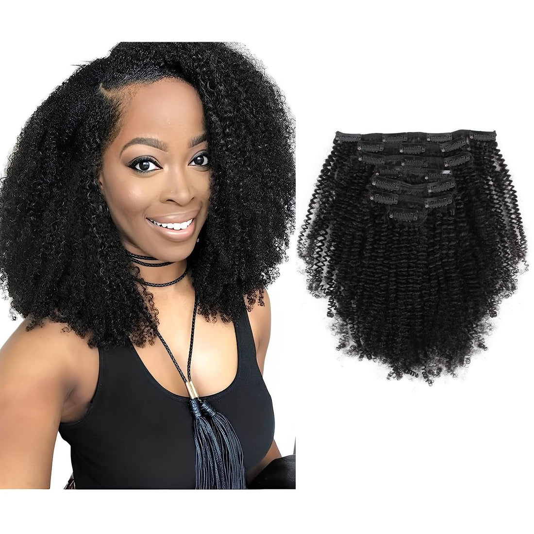 Sassina Top 8A Grade Remy Hair Extensions Clip in For Black Women Natural Black Afro Kinky Coily Clip in Human Hair Double Wefts 120 Grams 7 Pieces/Set With 17 Clips 4AC 12 Inch: 12 inch, Afro Coily