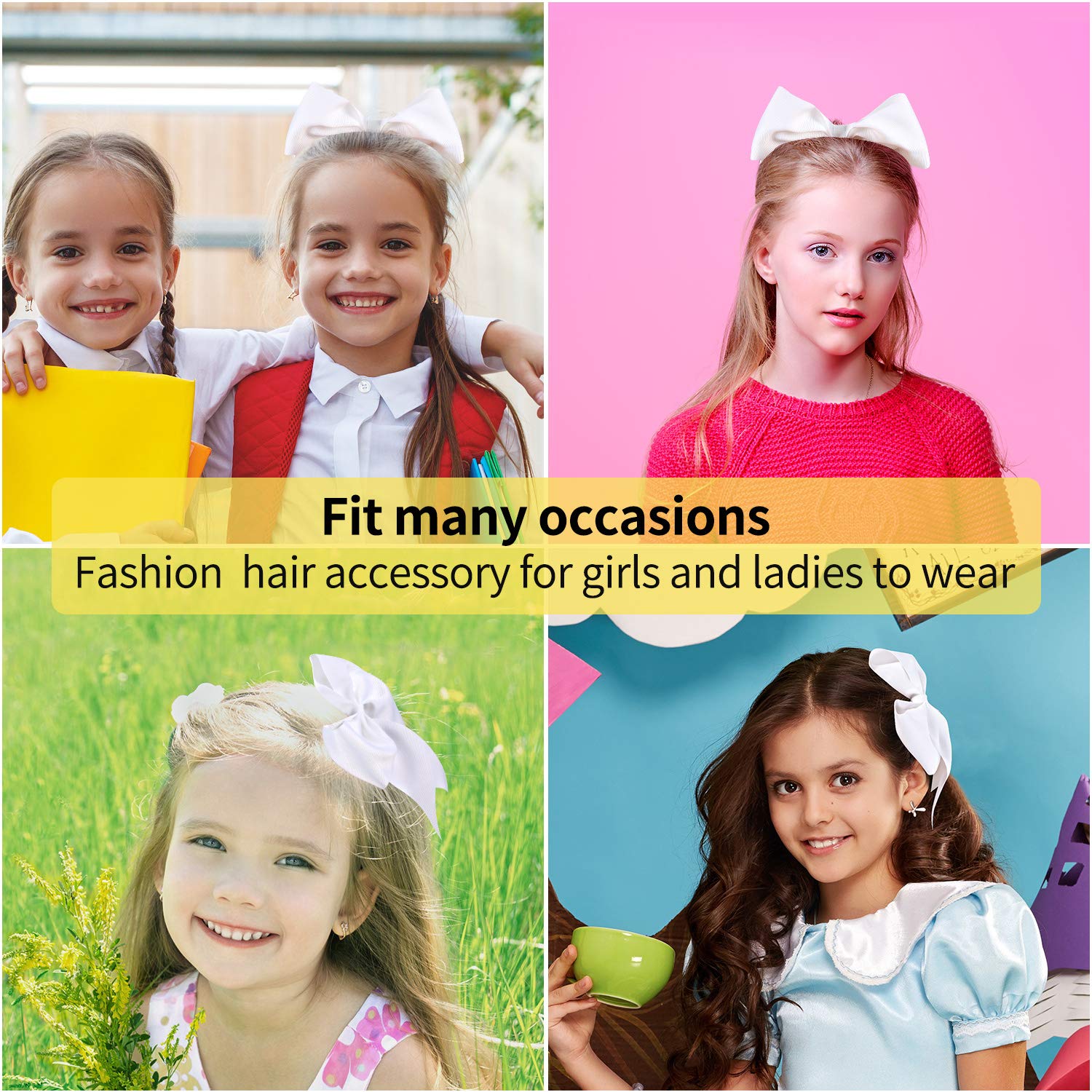 2 Packs Jumbo Cheerleading Bow 8 Inch Large Cheer Hair Bows with Ponytail Holder for Teen Girls Softball Outfit Uniform(White)