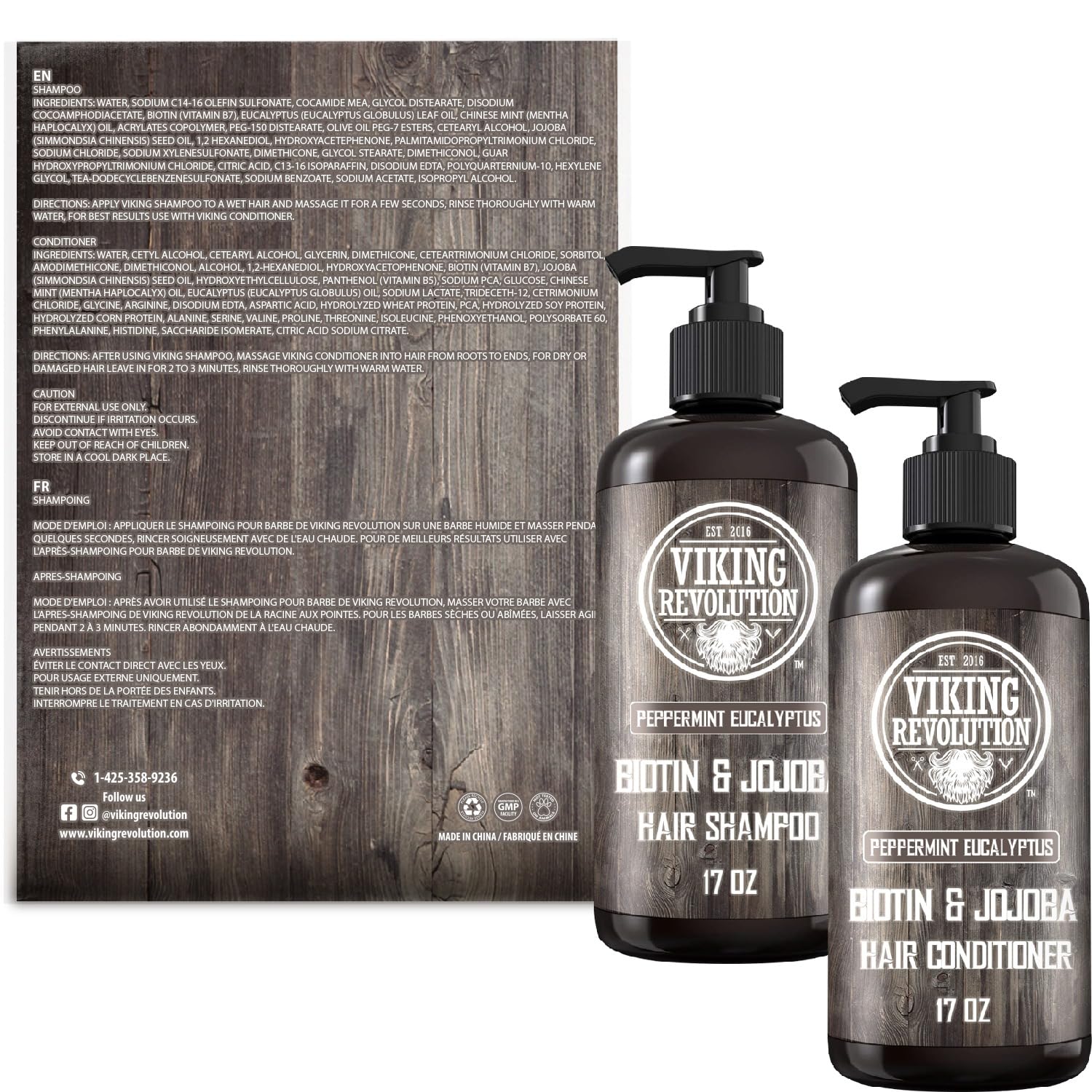 Viking Revolution Biotin Mens Shampoo and Conditioner Set - Eucalyptus Shampoo and Conditioner Set with Jojoba Oil and Mint Oil - Peppermint Oil Hair Conditioner for Men (17 Oz)