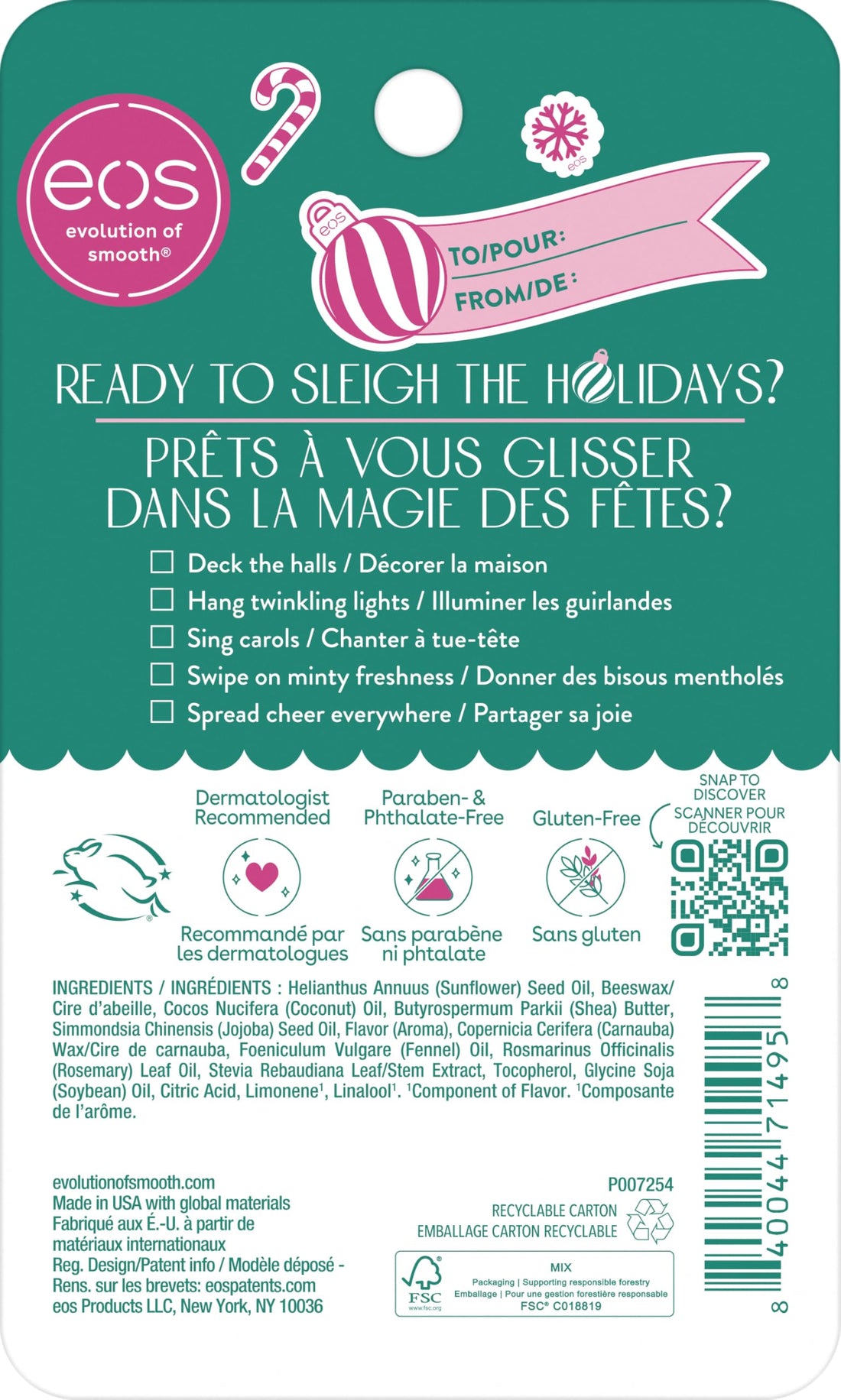 eos Holiday Lip Balm Sticks, Candy Cane Swirl & Peppermint Twist, Limited Edition Lip Care, Stocking Stuffers, Natural Shea Butter, 0.14 oz, 2-pack