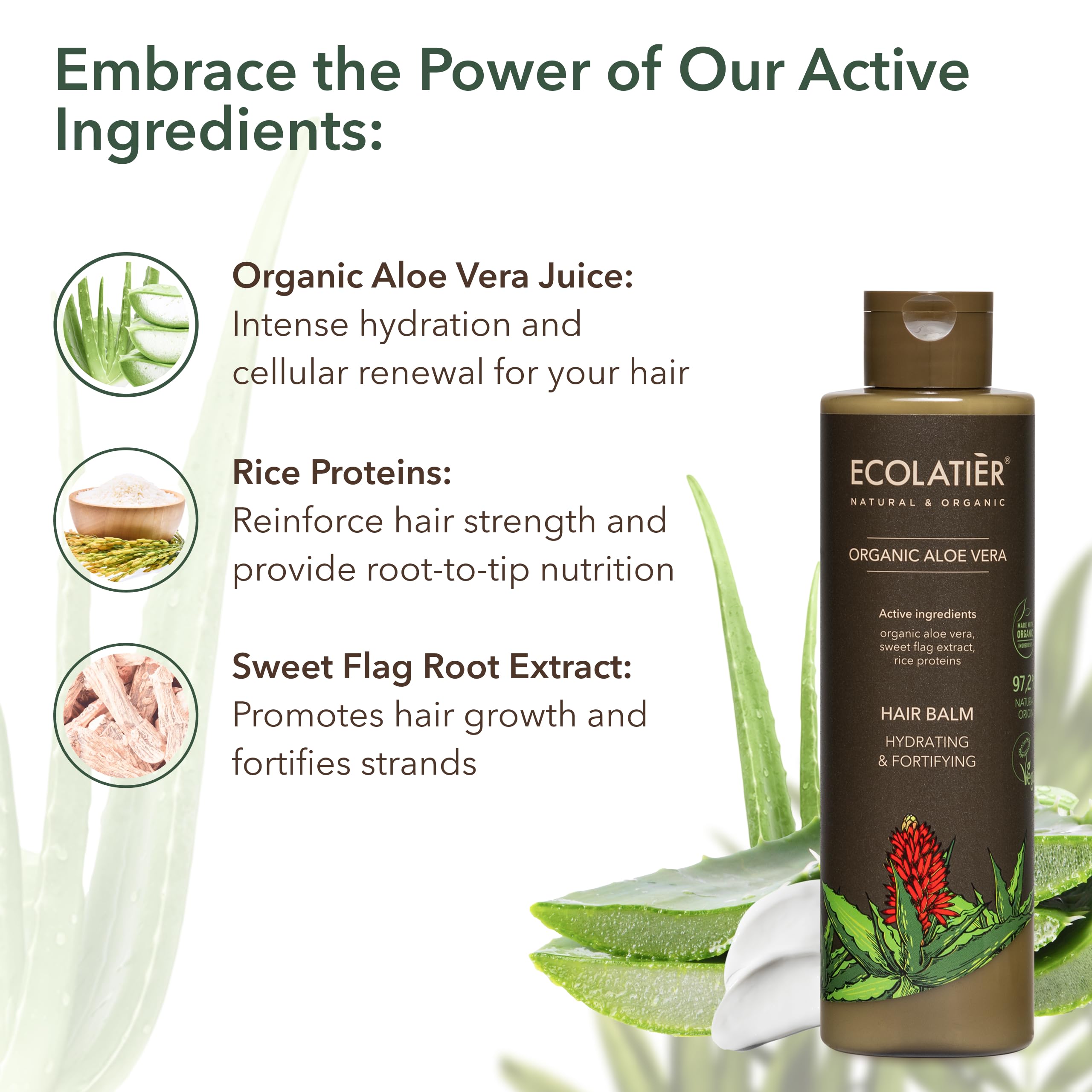 Aloe Vera Hair Balm – Hydrating & Fortifying Conditioner for Women, 98.6% Natural, Vegan, Moisturizing Unisex Conditioner, Deep Treatment for Dry, Damaged & Curly Hair, Sulfate-Free, 8.5 Fl Oz / 250ml