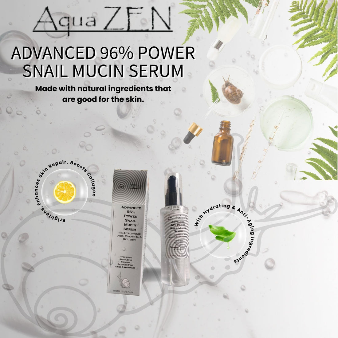 Advanced Snail Mucin Serum with Vitamin C & Hyaluronic Acid | Hydarates, Nourishes, & Rejuvenates Skin - Anti Aging, Brightening, & Evens Skin Tone | Korean Skincare