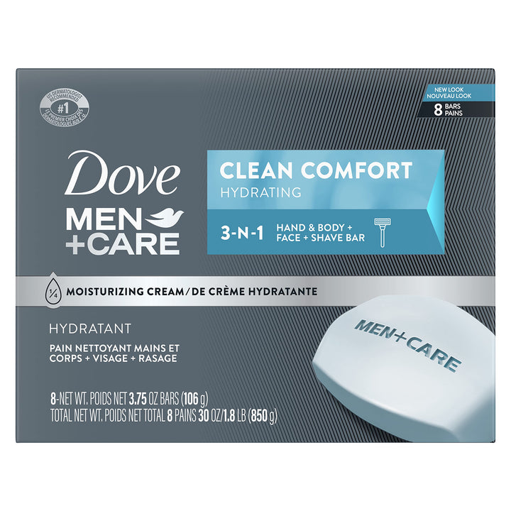 Dove Men+Care Body and Face Bar, Clean Comfort, 4 oz, 8 Bar