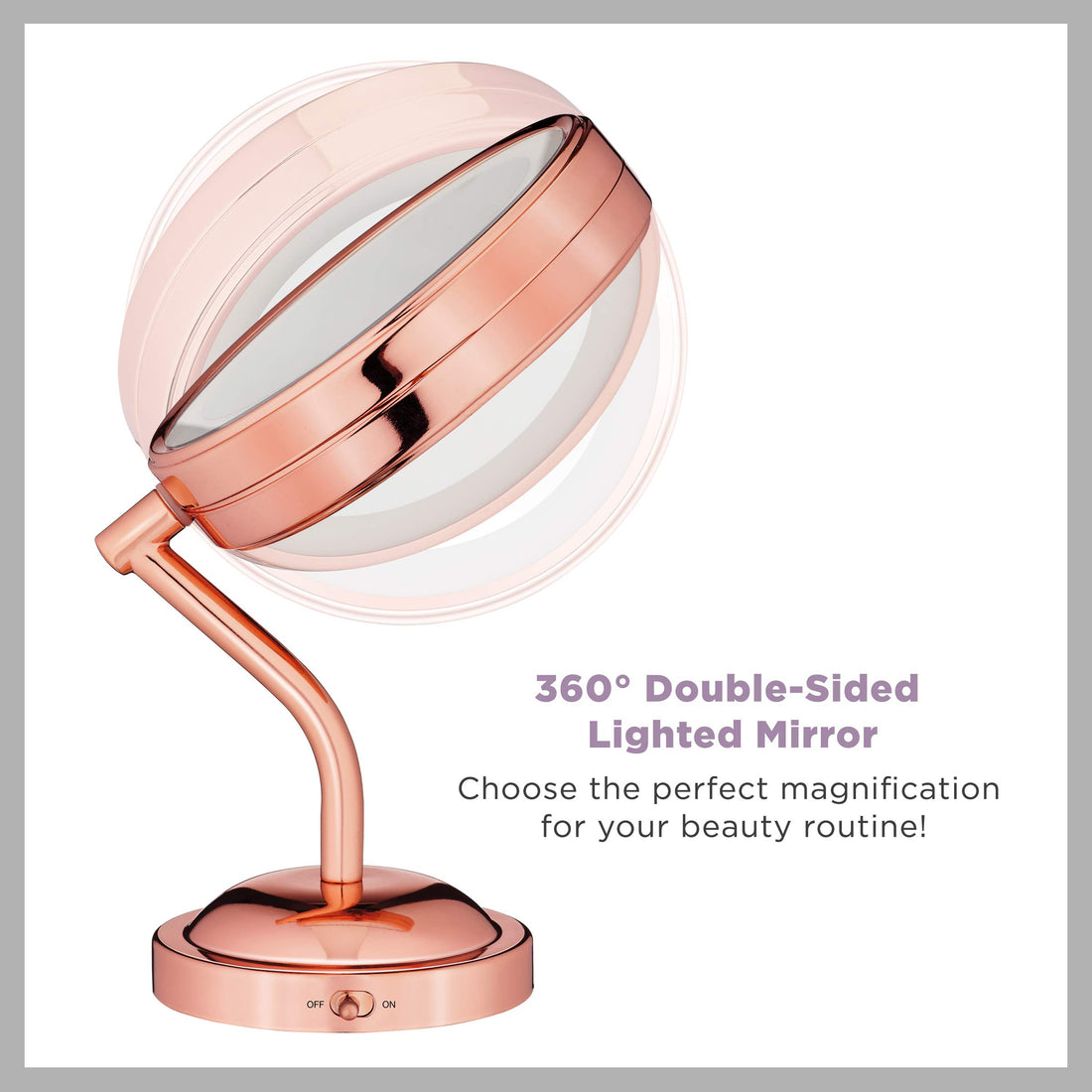 Conair Double-Sided Battery Operated Lighted Makeup Mirror - Lighted Vanity Makeup Mirror with LED Lights; 1x / 5x Magnification; Rose Gold Finish