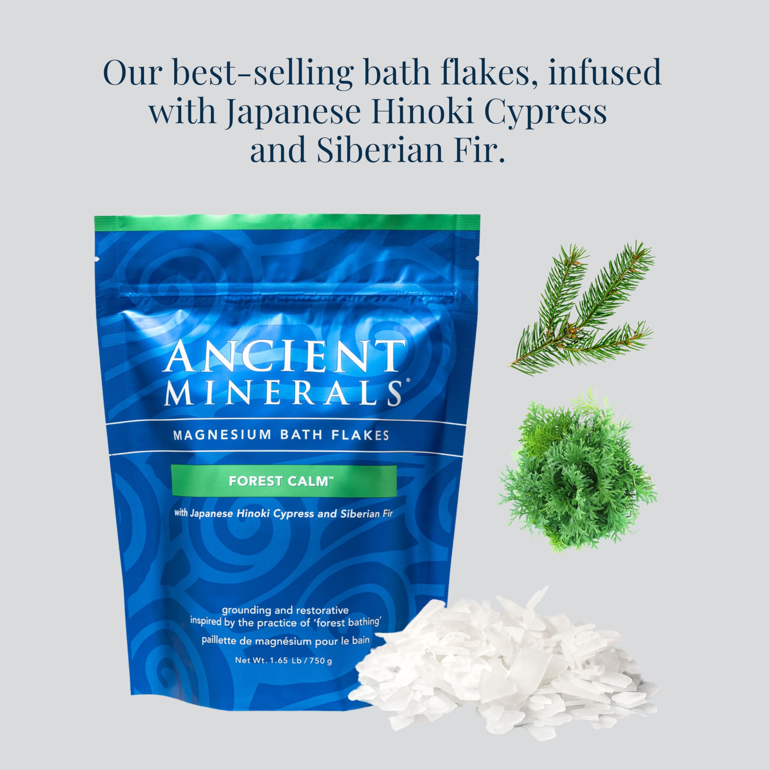 Ancient Minerals Magnesium Bath Flakes Forest Calm - Resealable Magnesium Bag of Zechstein Chloride Alternative to Epsom Bath Salt (1.65 lb)