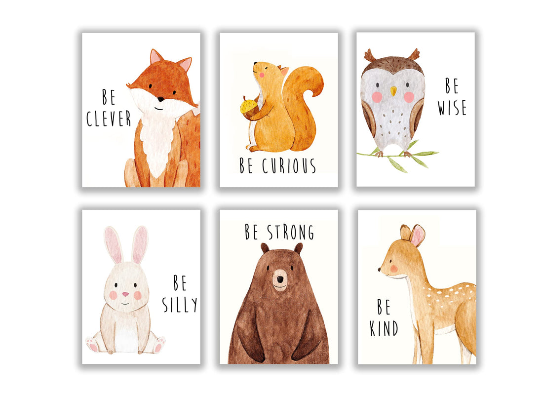 Set of 6 Baby Animal Nursery Wall Art Prints - Cute & Inspirational Decor for Baby Girls & Boys, Kids Room, Playroom, Nursery - Unframed 8x10 Inch Posters - Woodland Animal Nursery Decor