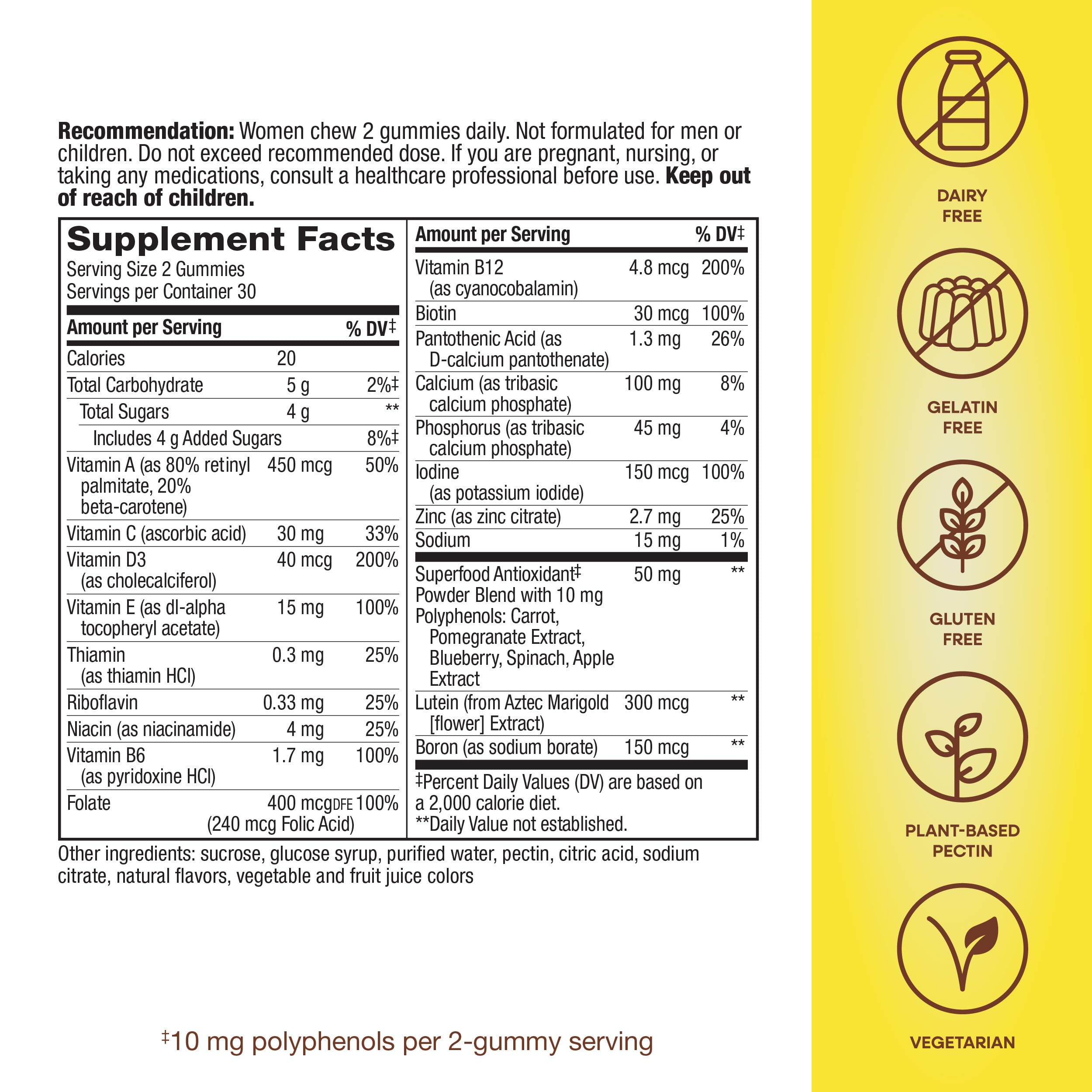 Nature's Way Alive! Women’s 50+ Daily Gummy Multivitamins, Supports Multiple Body Systems*, Supports Healthy Heart, Brain & Bones,* B-Vitamins, Mixed Berry Flavored, 60 Gummies (Packaging May Vary)