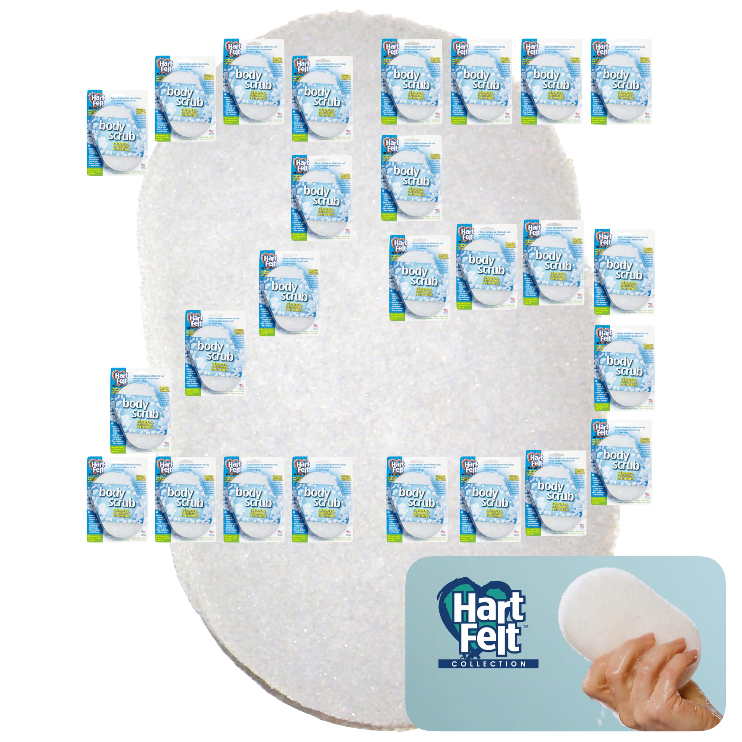 HartFelt Bath Sponges for Shower | Oval Body Wash Scrubber for Exfoliating Skin | Clean and Refresh Body, Back & Arms | Chemical-Free Body Sponge | Made in USA - Pack of 25