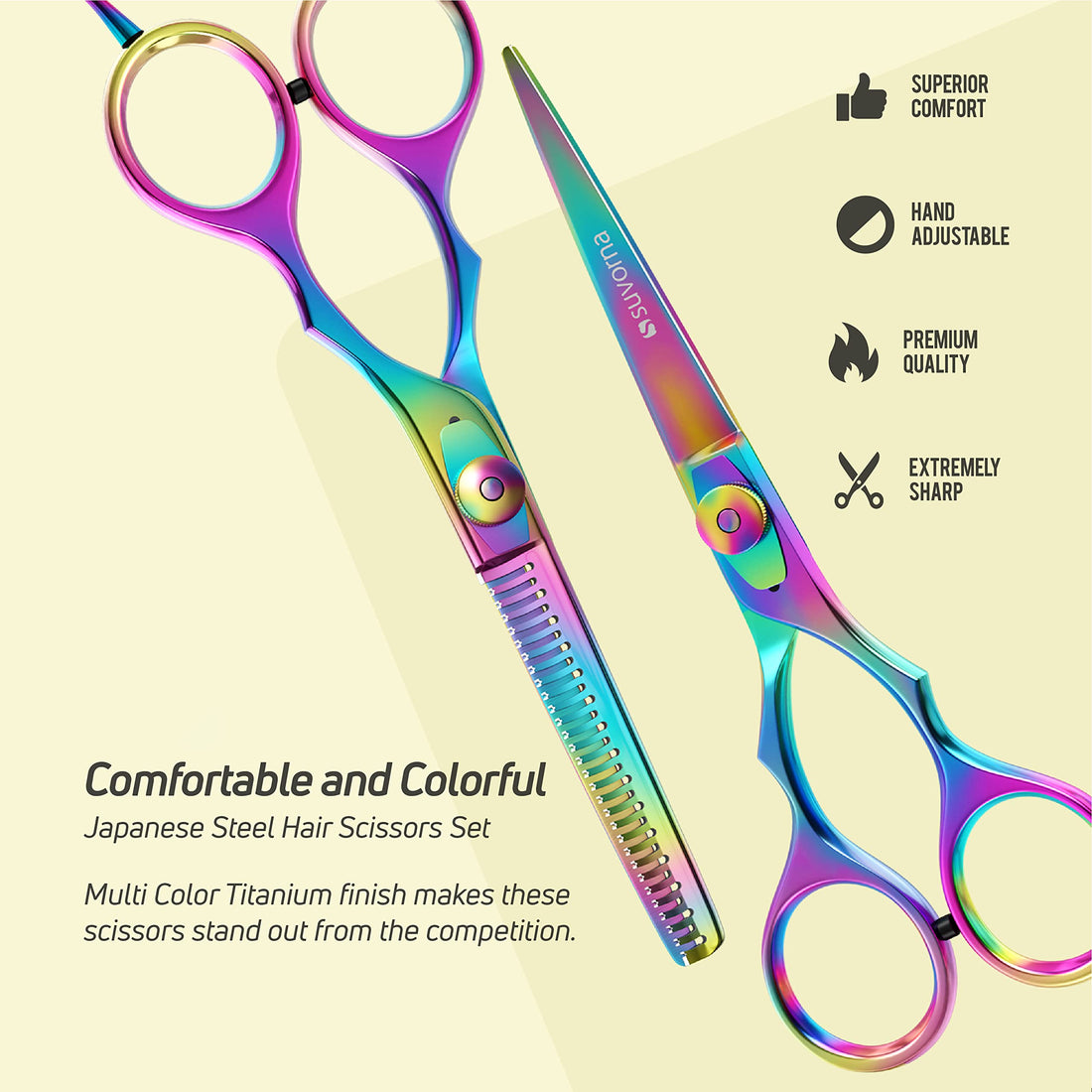 Suvorna Professional Barber Razor Edge Titanium Coated Hair Cutting and Texturizing Scissors Set Razpro P50, Multicolor, 15.4 Ounce