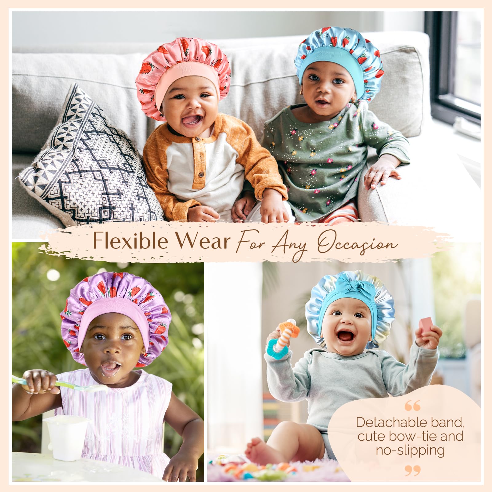 YANIBEST 2 Pcs Baby Satin Bonnet for Sleeping Kids Double Layer Sleeping Caps for Toddler Silk Bonnet Elastic Wide Band