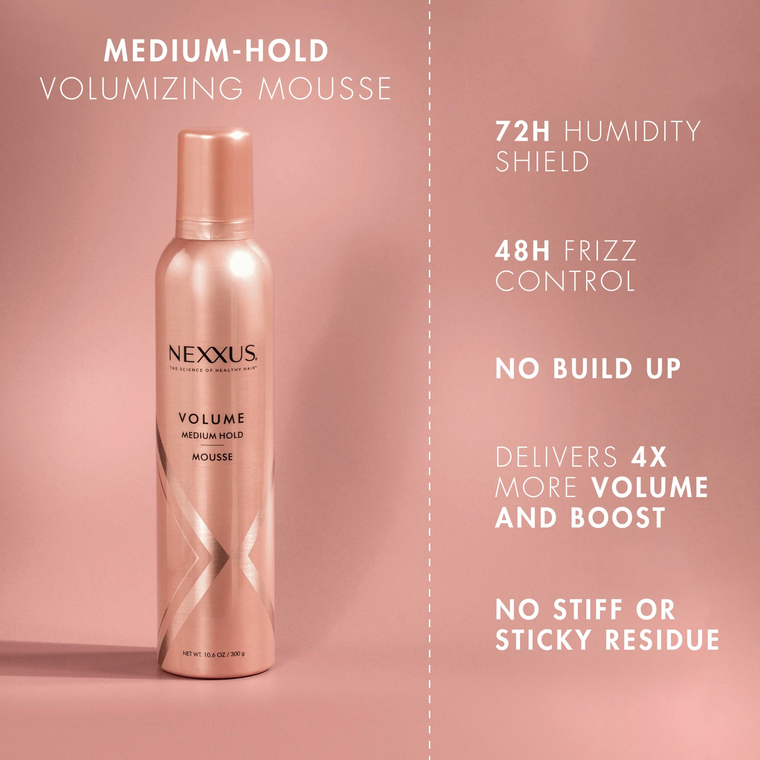 Nexxus Volumizing Foam Hair Mousse, Volume Volumizing Mousse, Hair Styling Mousse, Pink, 10.6 Ounce (Pack of 1)