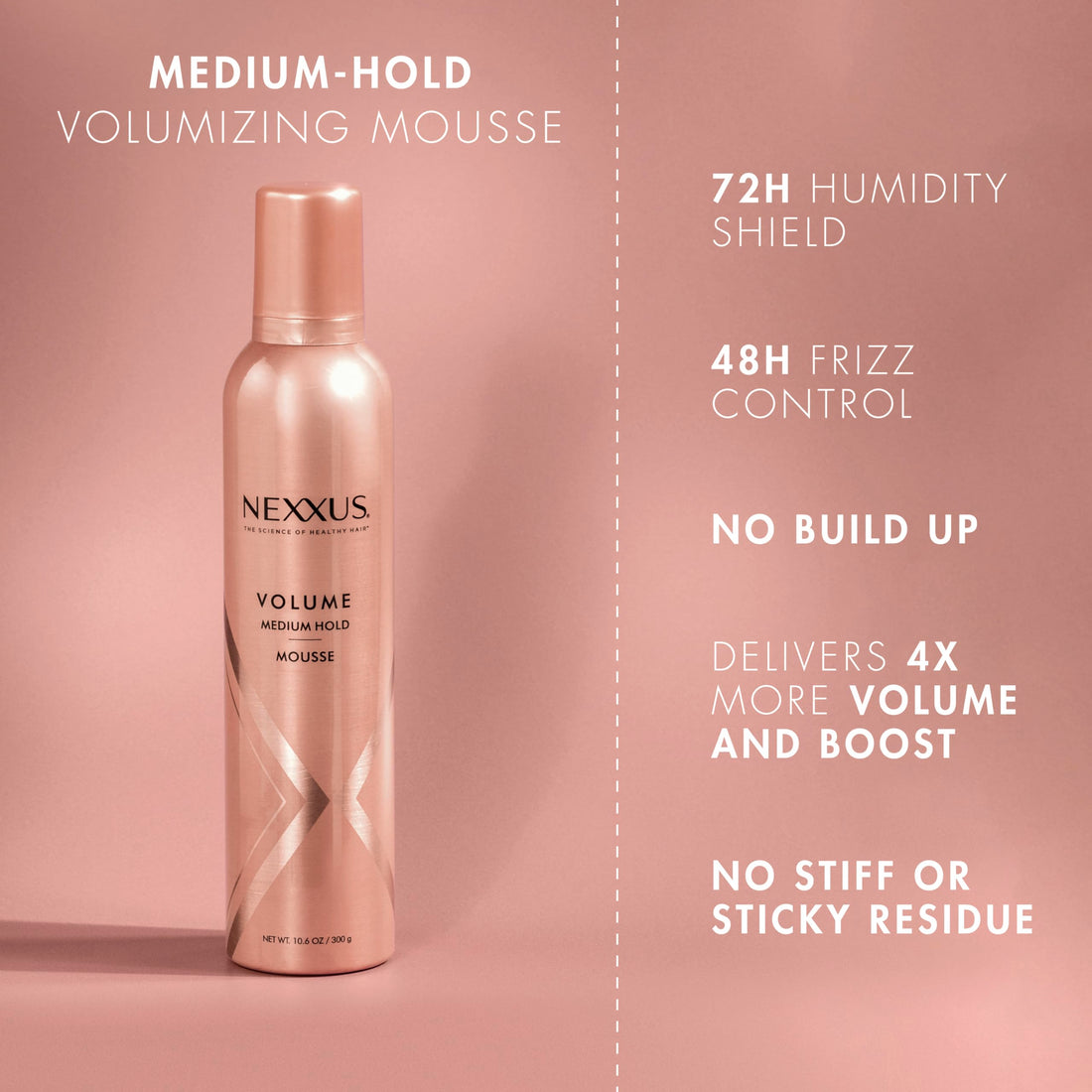 Nexxus Volumizing Foam Hair Mousse, Volume Volumizing Mousse, Hair Styling Mousse, Pink, 10.6 Ounce (Pack of 1)