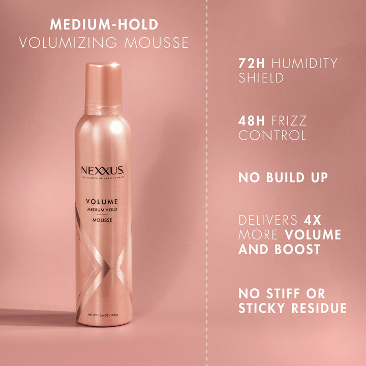 Nexxus Volumizing Foam Hair Mousse, Volume Volumizing Mousse, Hair Styling Mousse, Pink, 10.6 Ounce (Pack of 1)