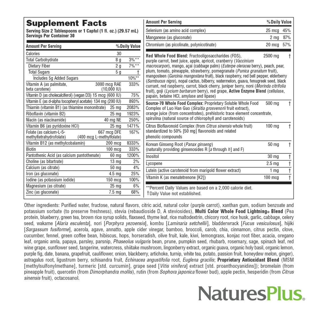 Natures Plus Source of Life RED Multivitamin Liquid - 30 oz - Energy & Immune Support - with Exotic Red Fruits, Lycopene & Lutein - Vegetarian & Gluten Free - 30 Servings