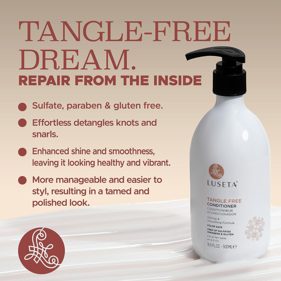 Luseta Tangle Free Routine Conditioner for Women and Men Sulfate Free Conditioner for Detangling with Keratin and Argan Oil for Curly and Wavy Hair 16.9oz