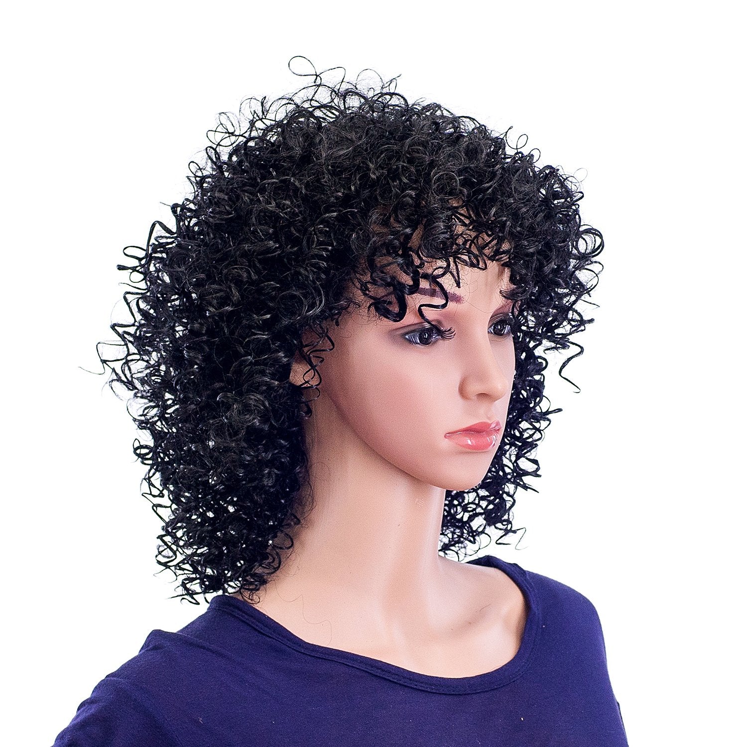 1B-Off Black: SWACC 12-Inch Short Big Bouffant Curly Wigs for Women Synthetic Heat Resistant Fiber Hair Pieces with Wig Cap (1B-Off Black)