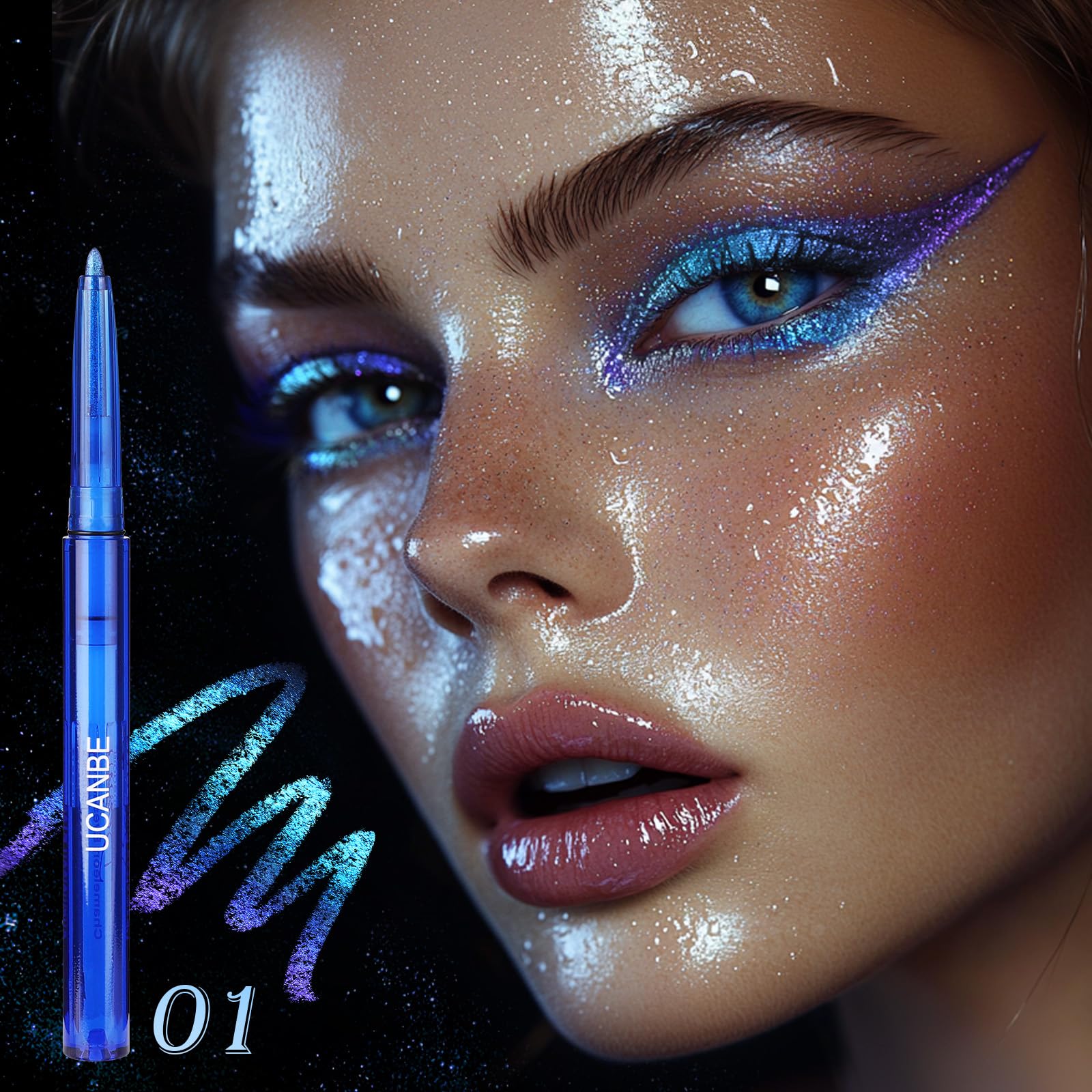 UCANBE Chameleon Eyeshadow & Eyeliner Gel Pencil - Multichrome Shifting Colors Metallic Glitter Eye Makeup,Waterproof Long-Lasting Smudge-Proof Multi-Dimensional Color (Electric Blue to Royal Purple)