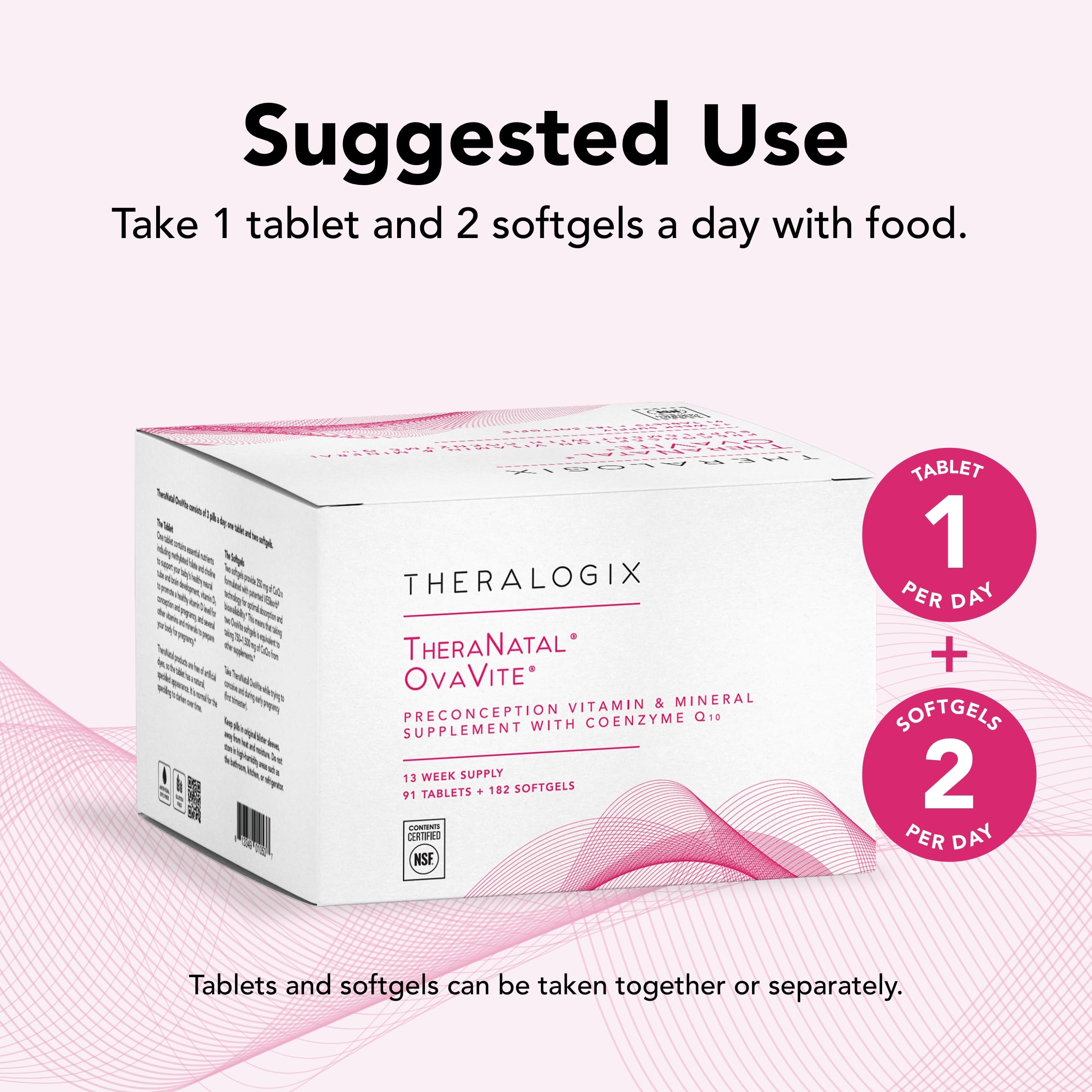 Theralogix TheraNatal OvaVite Preconception Vitamins - 13-Week Supply - Prenatal Vitamins & Fertility Supplement for Women with CoQ10* - NSF Certified - 91 Tabs, 182 Softgels (91 Servings)