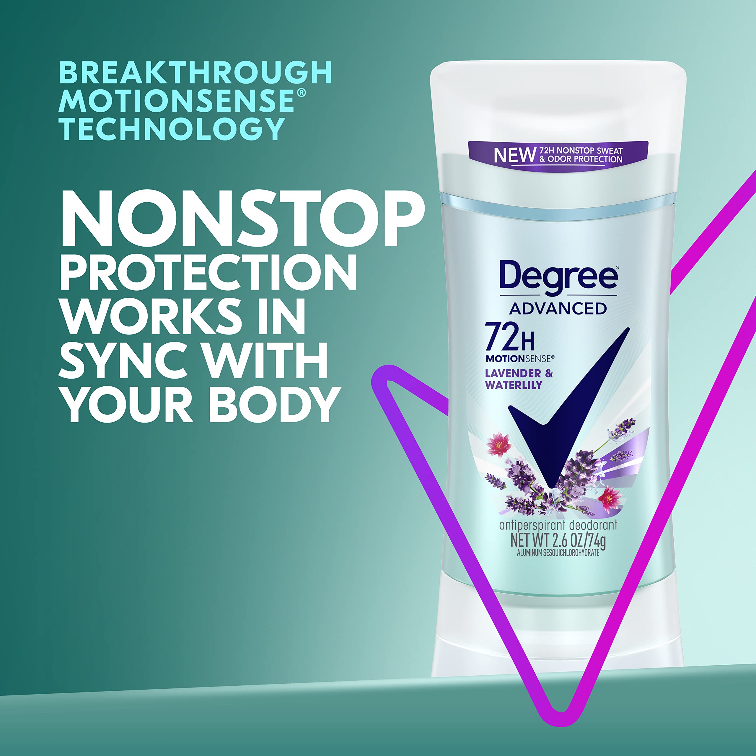 Degree Antiperspirant Deodorant 72-Hour Sweat and Odor Protection Lavender and Waterlily Antiperspirant for Women withÃ‚ MotionSenseÃ‚ Technology 2.6 oz 4 Count