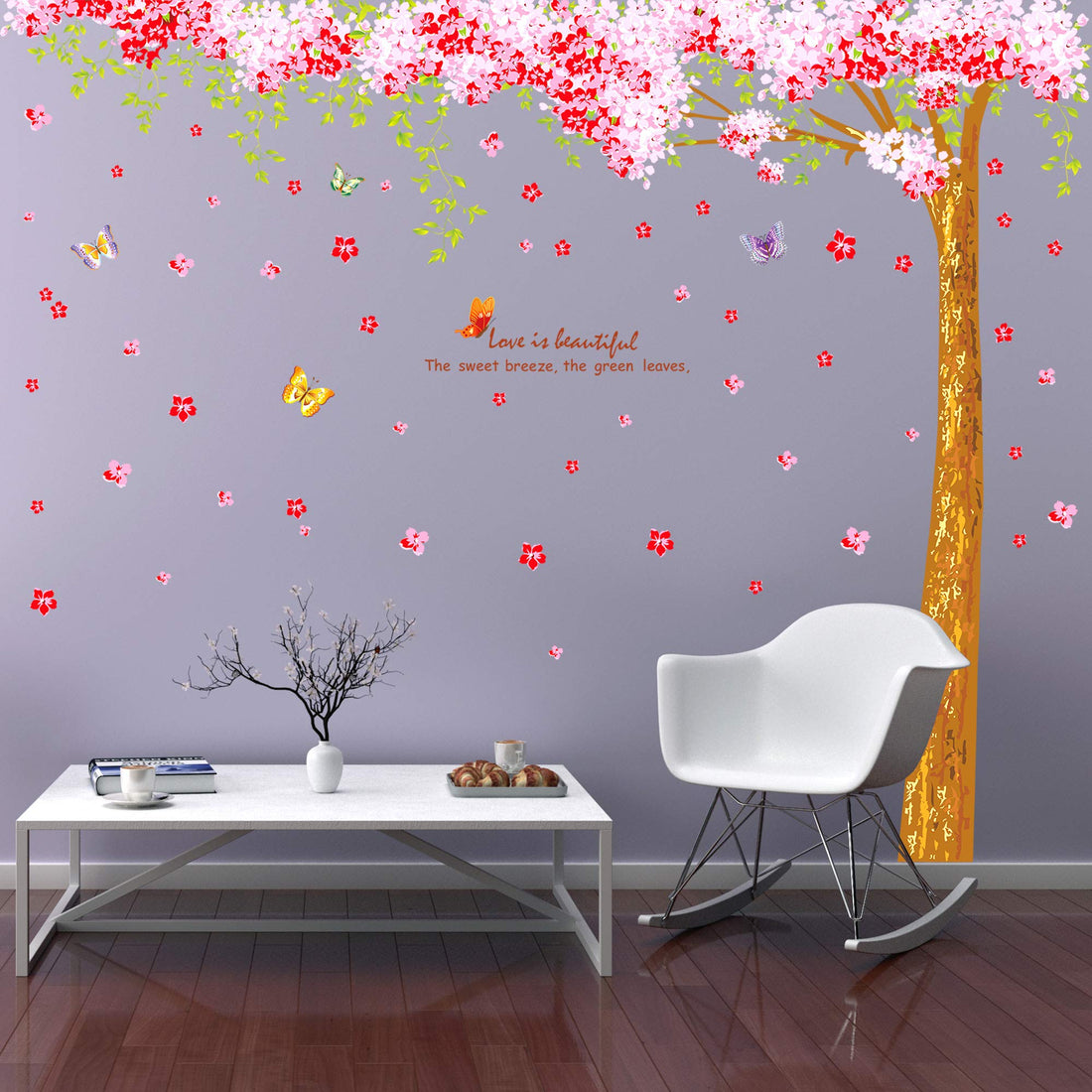 Amaonm Giant Huge Size Removable Pink Red Romantic Cherry Blossom Tree Wall Decal DIY PVC Butterfly Wall Decorations Art Decor Stickers Murals Wallpaper for Nursery Room Living Room Wall Corner
