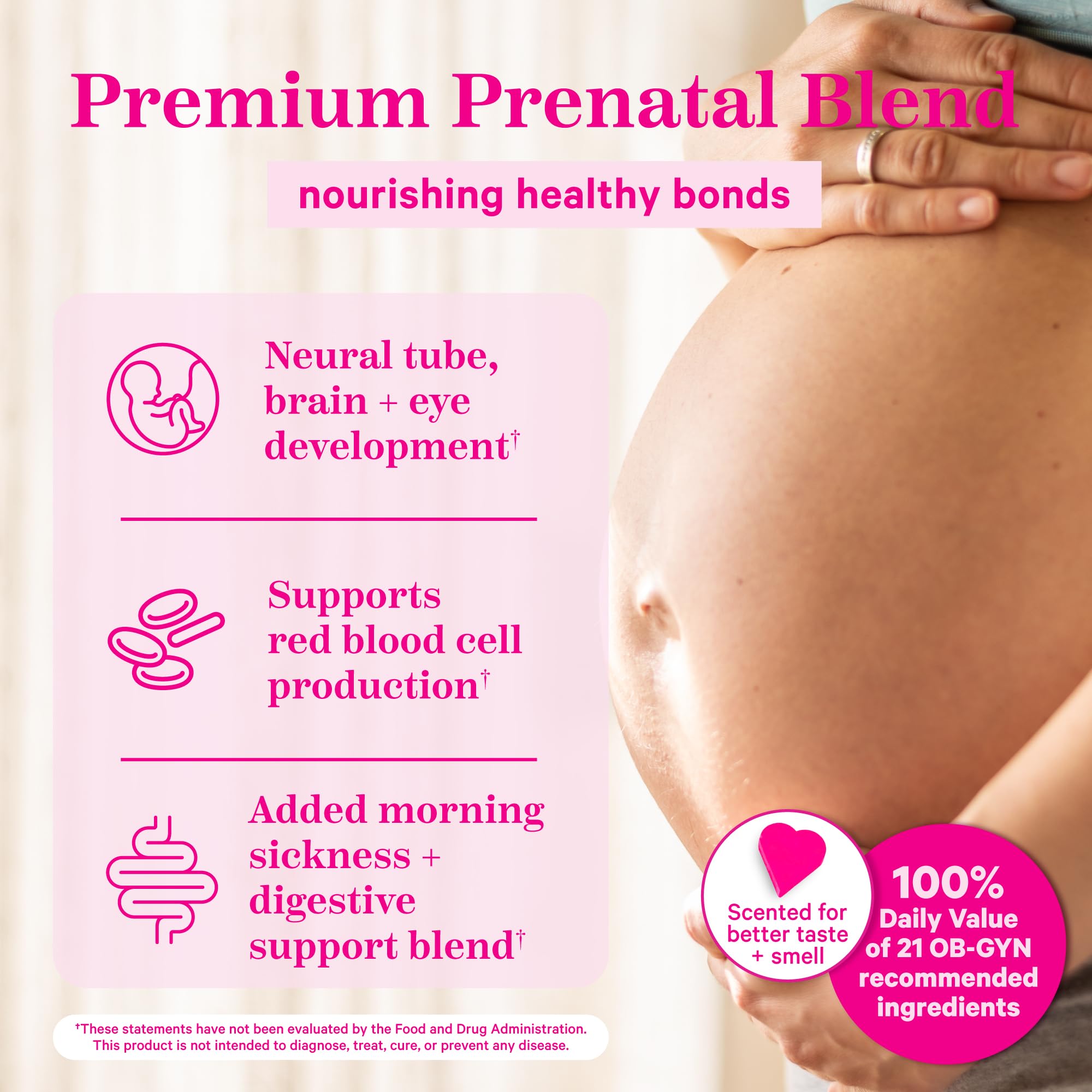 Pink Stork Premium Prenatal Vitamin for Women - Organic Whole-Food Ingredients, Multivitamin & Probiotics - Morning Sickness, Digestion, & Energy - Folate, B6, & Iron - 60 Capsules
