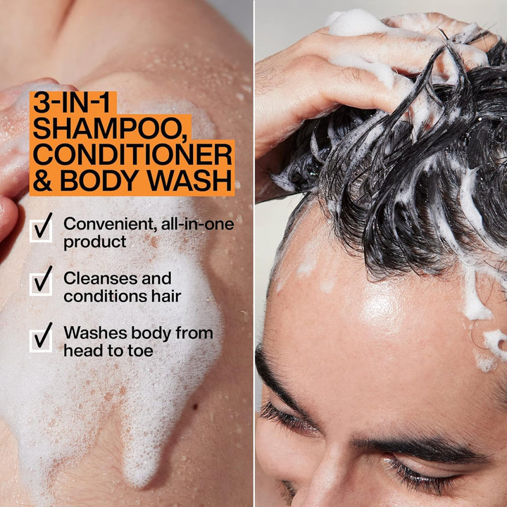 Redken Brews 3-In-1 Men's Shampoo, Conditioner, and Body Wash | Multi-Purpose Hair & Body Cleanser for Men | Moisturizes & Hydrates | All-In-One Soap for Everyday, Travel, and Gym