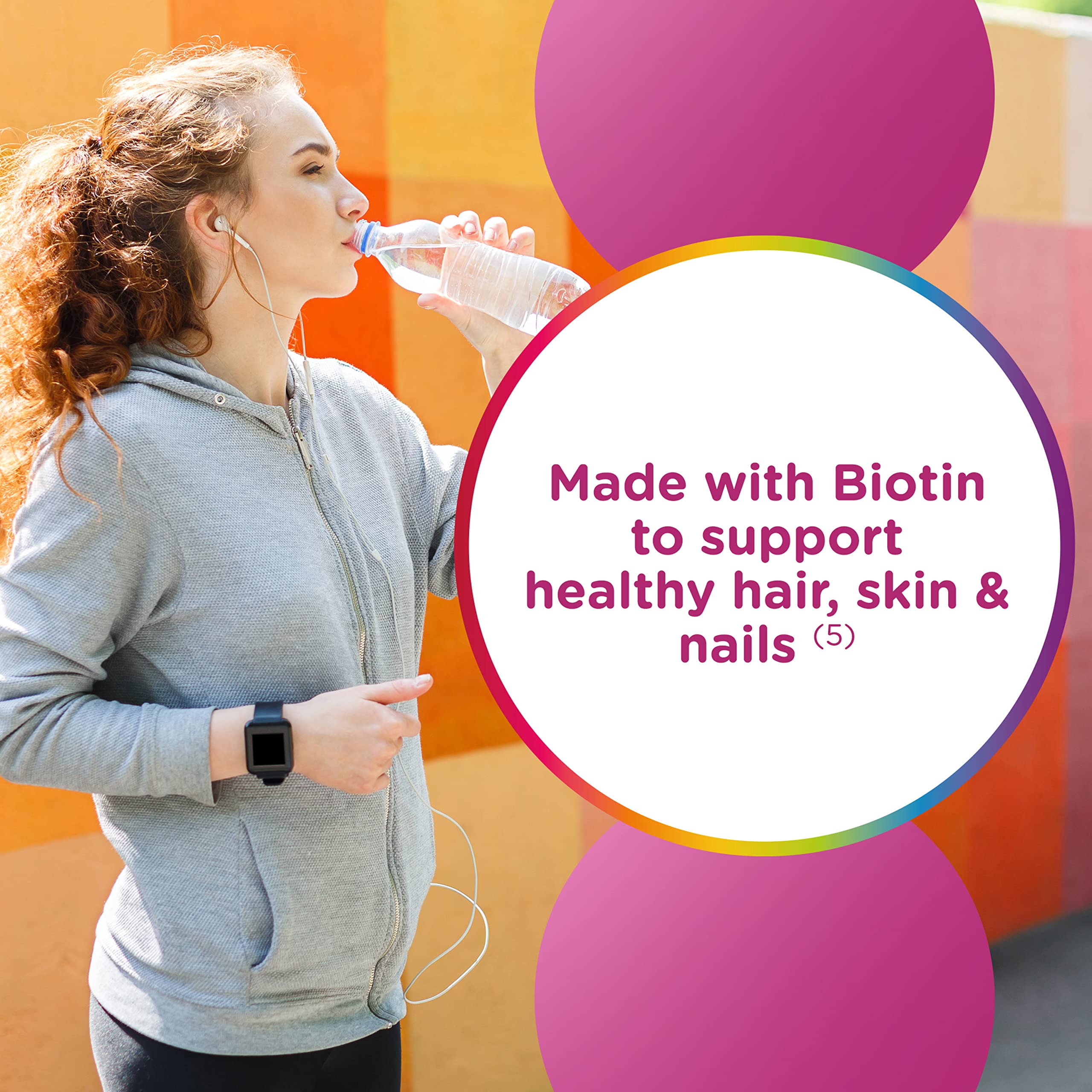 Centrum MultiGummies Multi+ Beauty Dual Action Multivitamin, Specially Designed with Biotin for Healthy Hair, Skin and Nails, Cherry/Berry/Orange Flavors - 100 Count